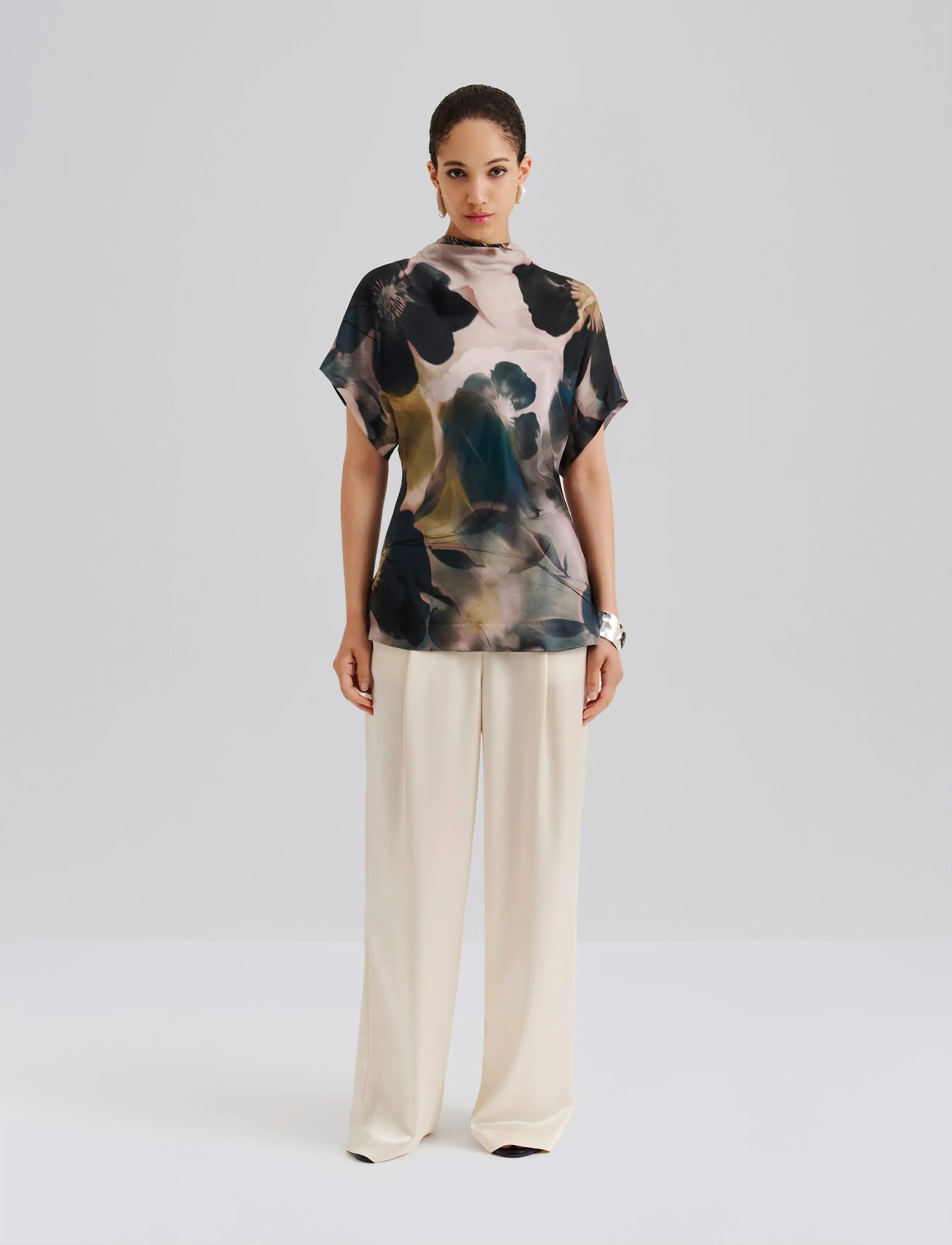 Malina Otilia Draped Half Polo Top - Blusen - DUSTY POPPY / multi