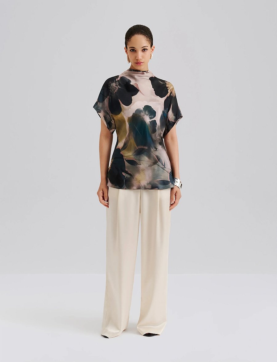 Malina - Otilia Draped Half Polo Top - kurzärmelige blusen - dusty poppy - 0