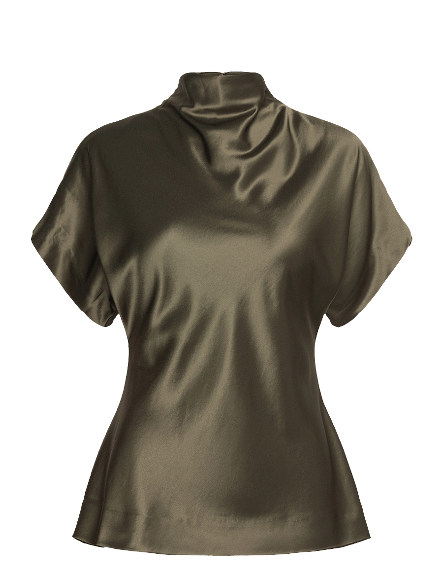Malina - Otilia Draped Half Polo Top - kurzärmelige blusen - green - 1