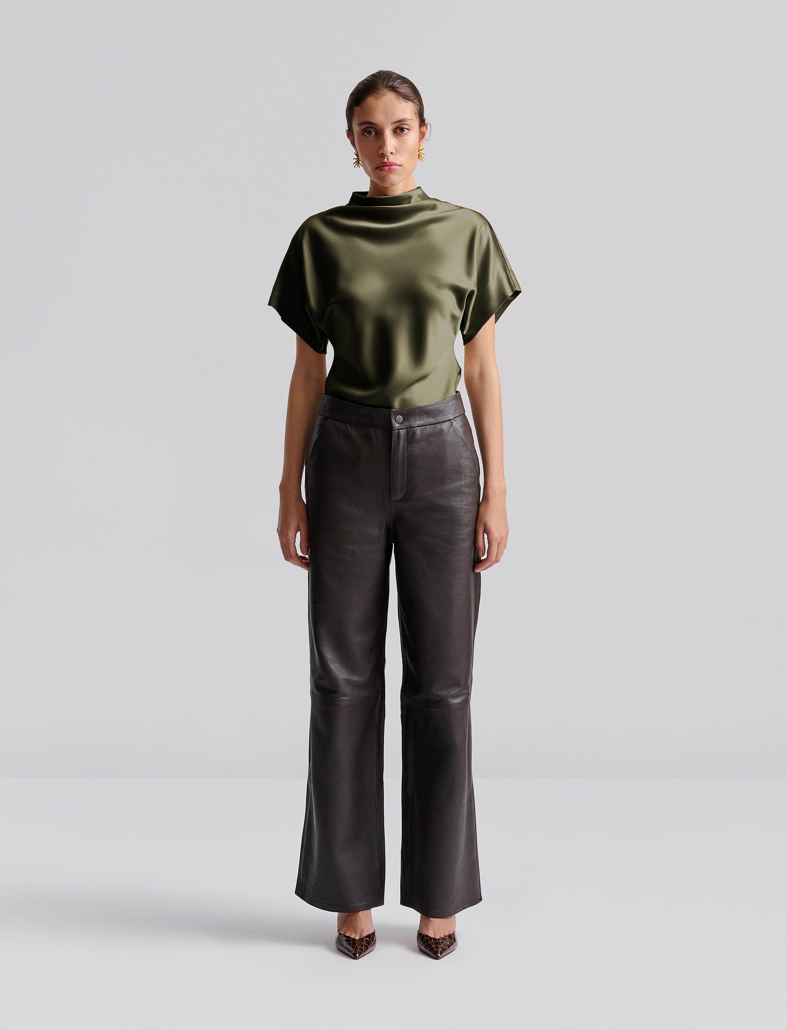Malina Otilia Draped Half Polo Top, Kvinder, Halv Polo Top, Kakigrøn, Str: M