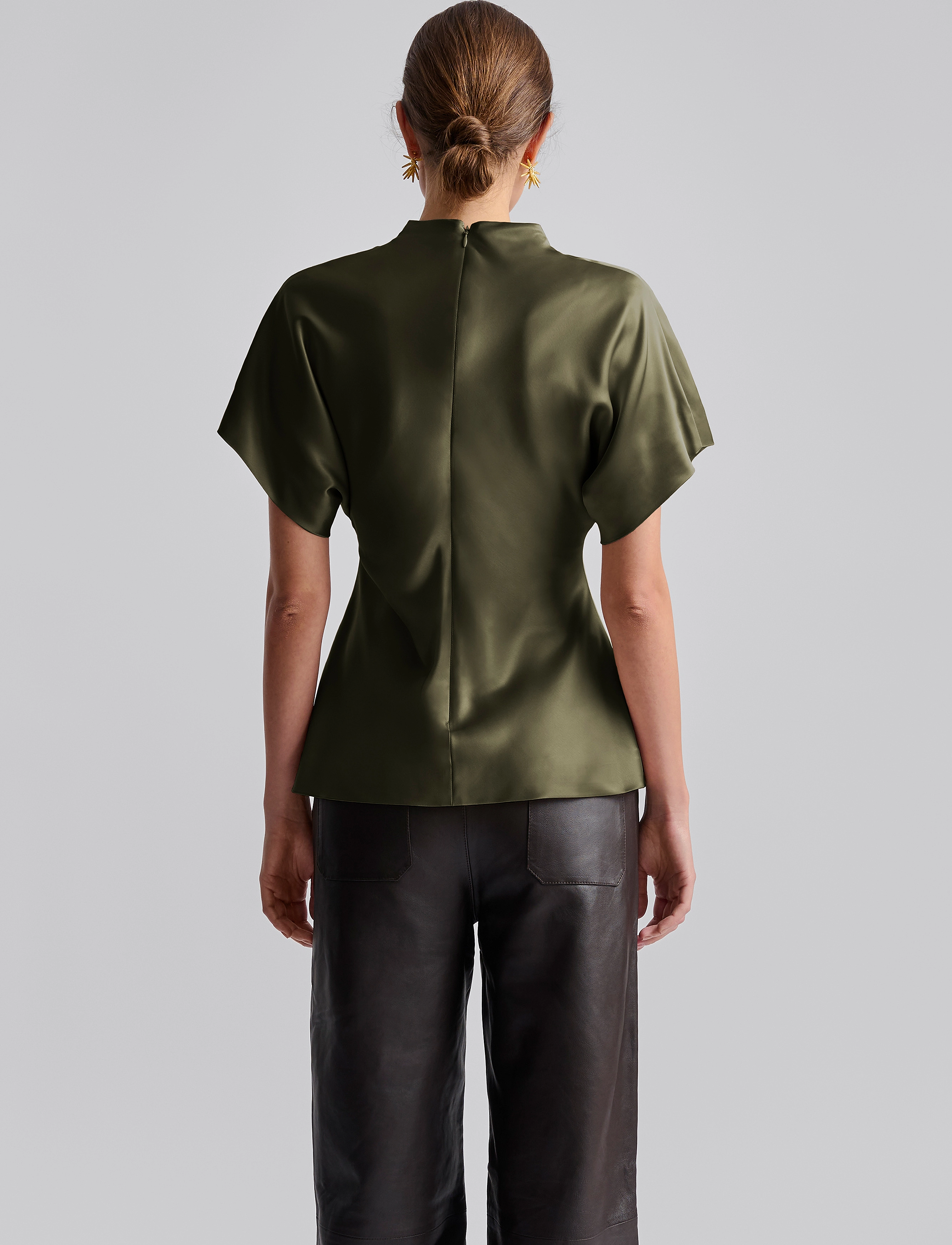Malina - Otilia Draped Half Polo Top - kurzärmelige blusen - green - 3