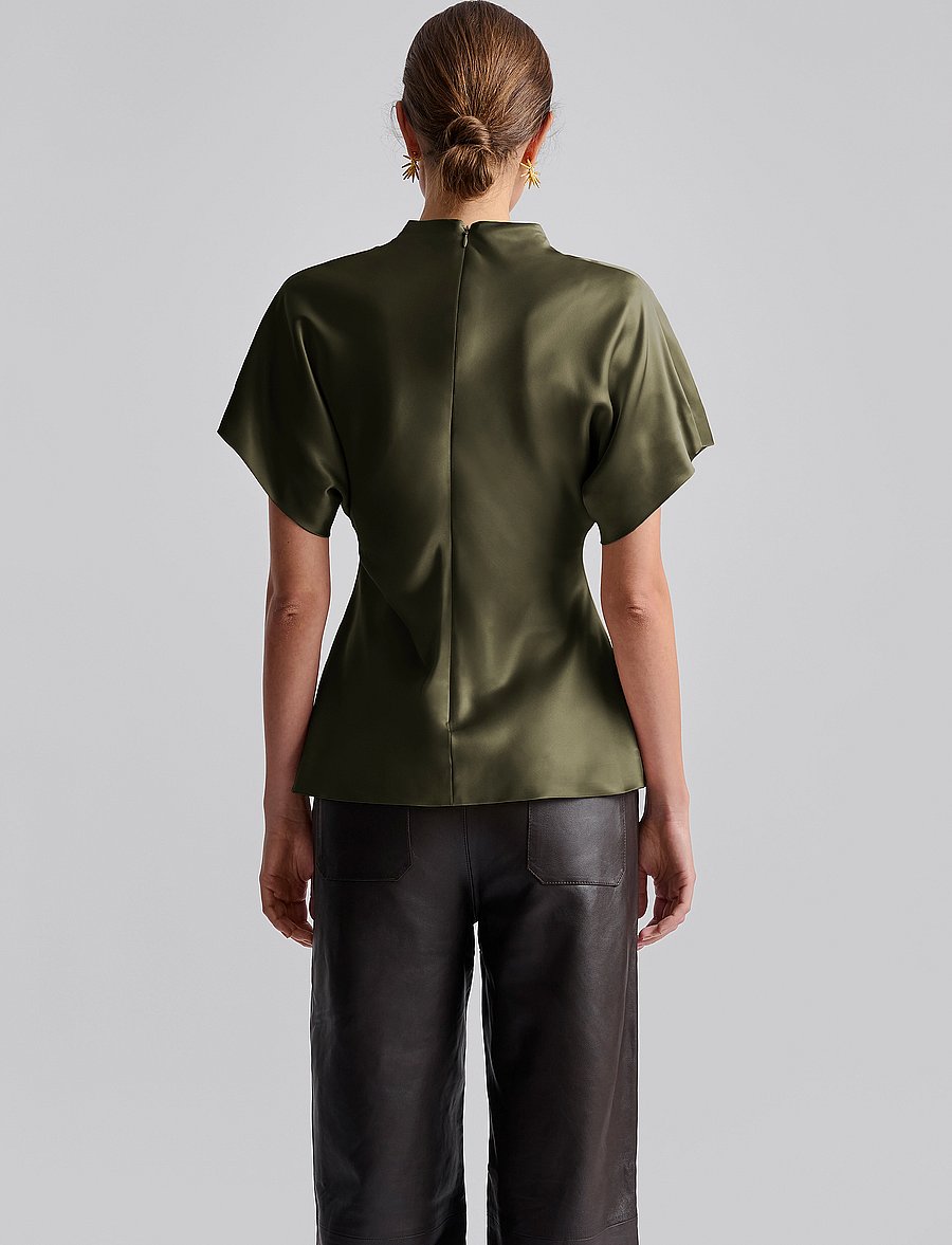 Malina - Otilia Draped Half Polo Top - kurzärmelige blusen - green - 3