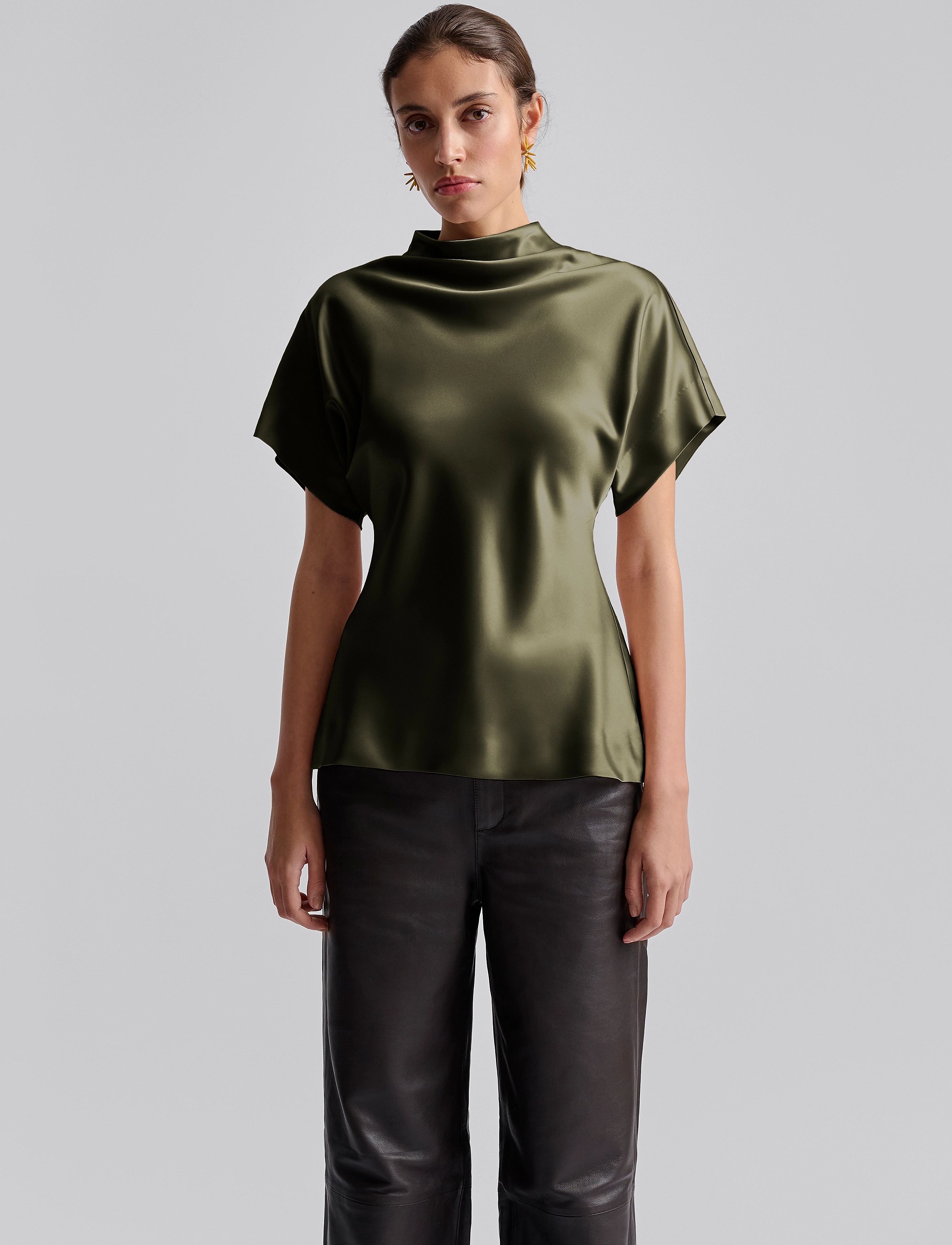 Malina - Otilia Draped Half Polo Top - kurzärmelige blusen - green - 4
