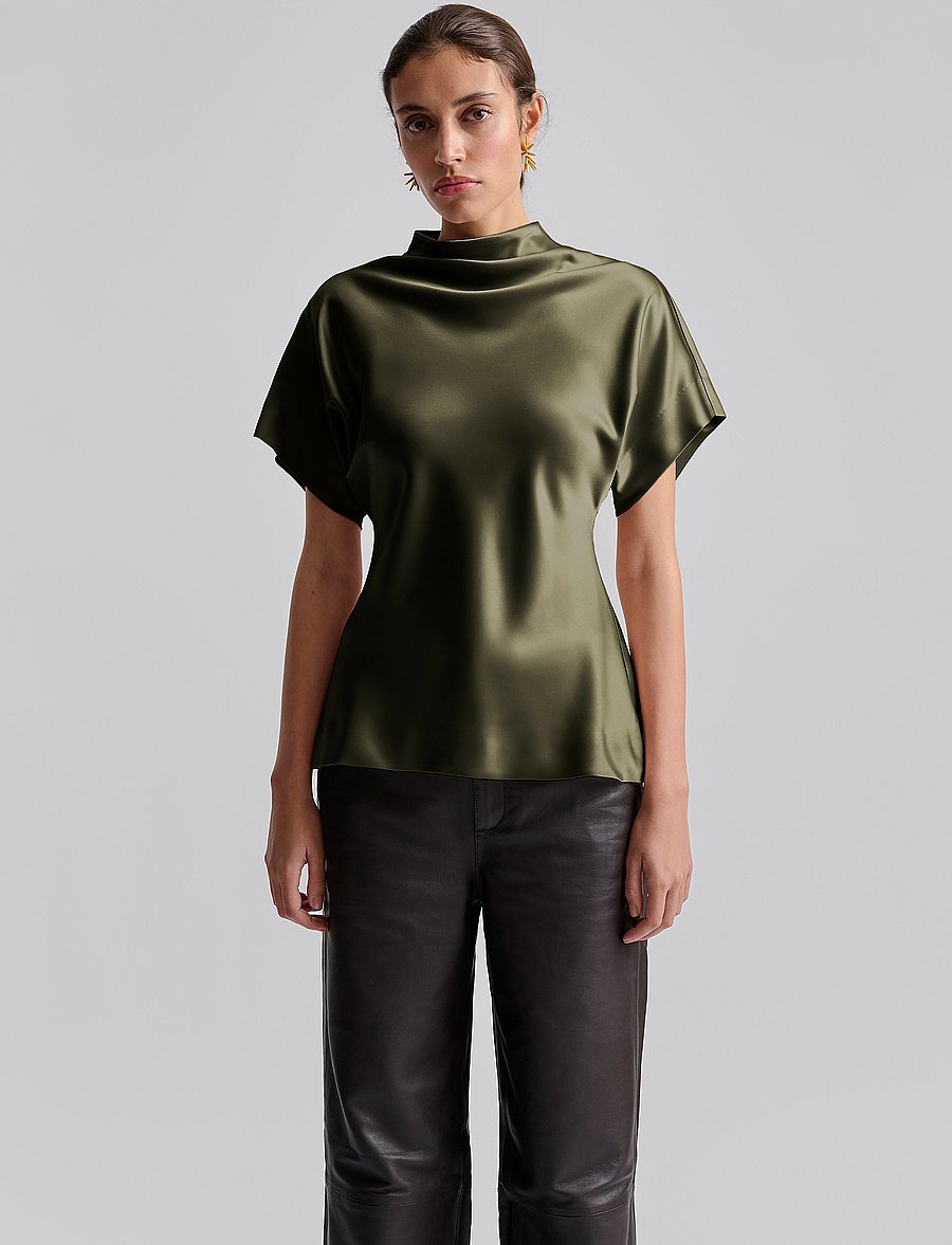 Malina - Otilia Draped Half Polo Top - kurzärmelige blusen - green - 4