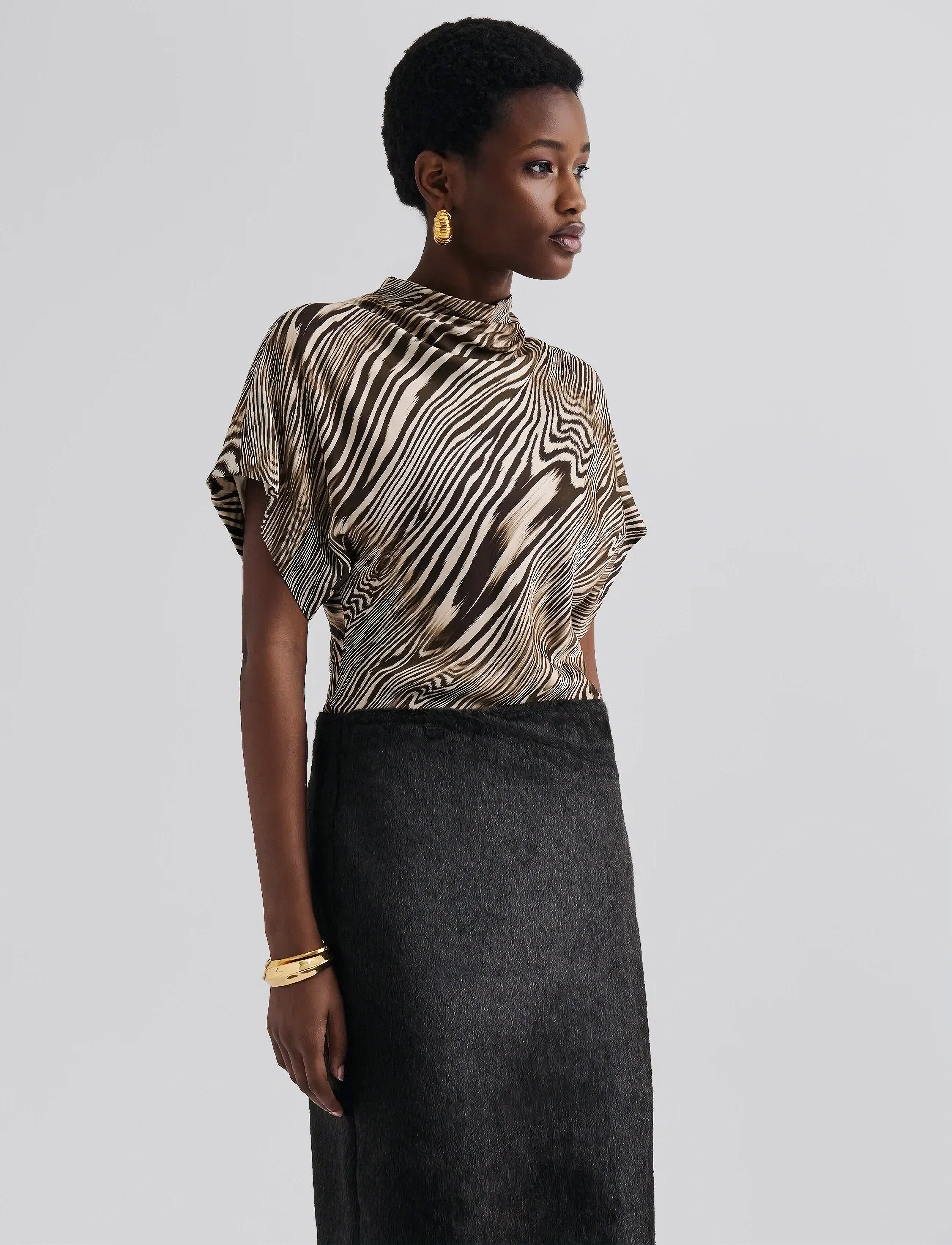 Malina Otilia Draped Half Polo Top - Blusen - MOIRE / brown