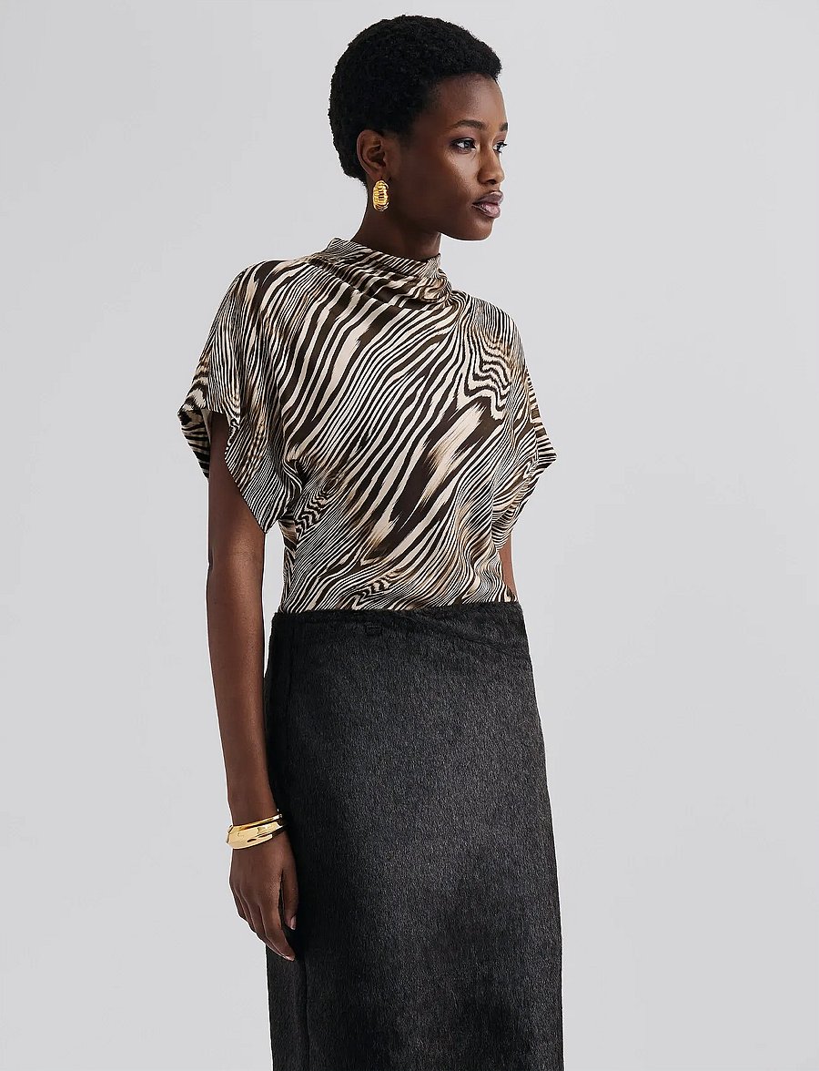 Malina - Otilia Draped Half Polo Top - kurzämlige blusen - moire - 0