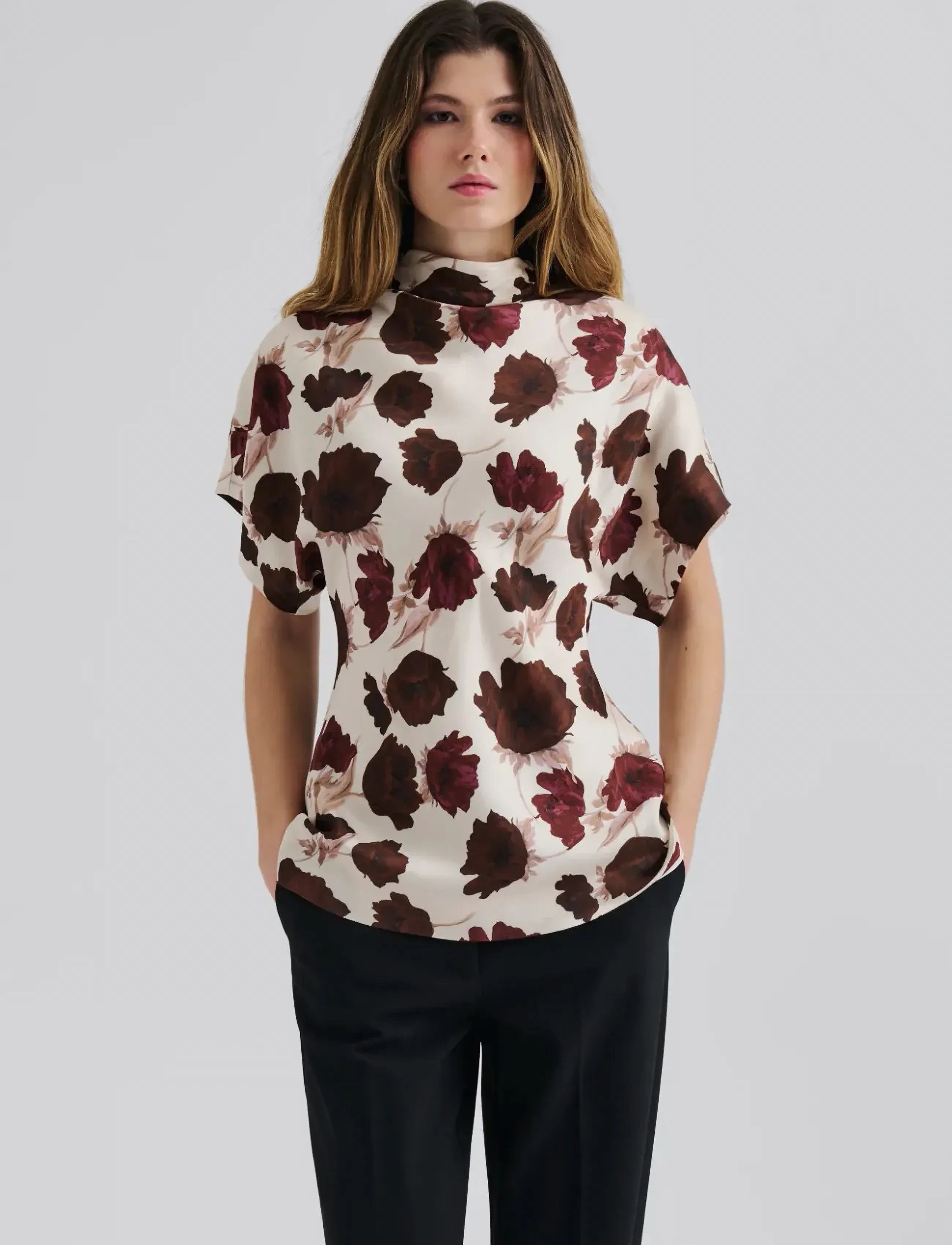 Malina Otilia Draped Half Polo Top, M, Blouses, Rot - Short-sleeved, Frauen
