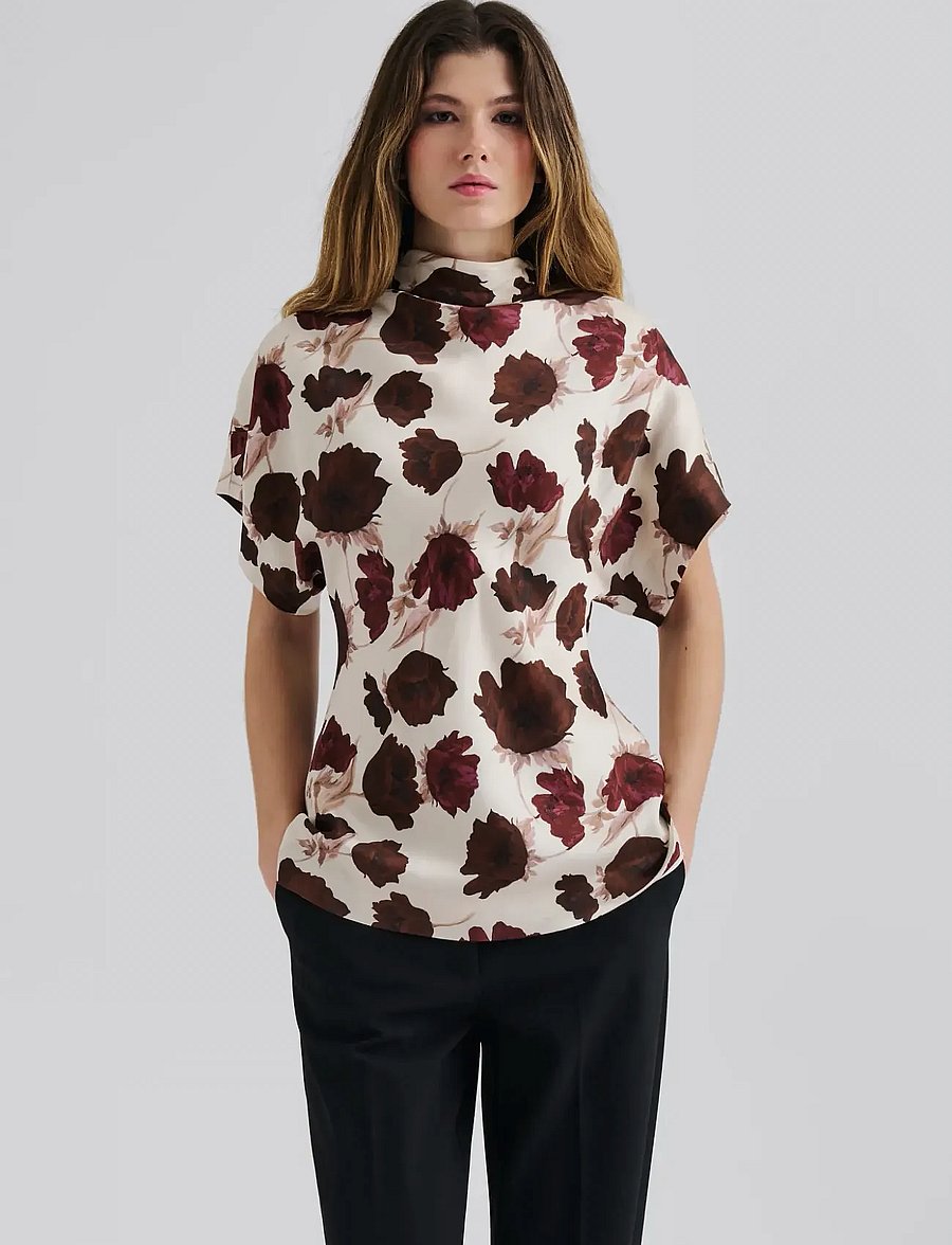 Malina - Otilia Draped Half Polo Top - kurzärmelige blusen - wine peony - 0