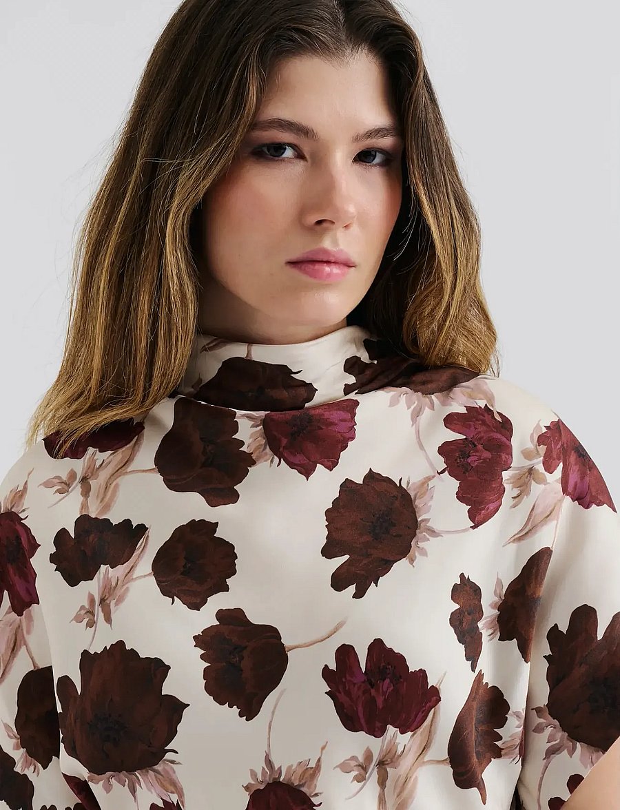 Malina - Otilia Draped Half Polo Top - kurzärmelige blusen - wine peony - 4