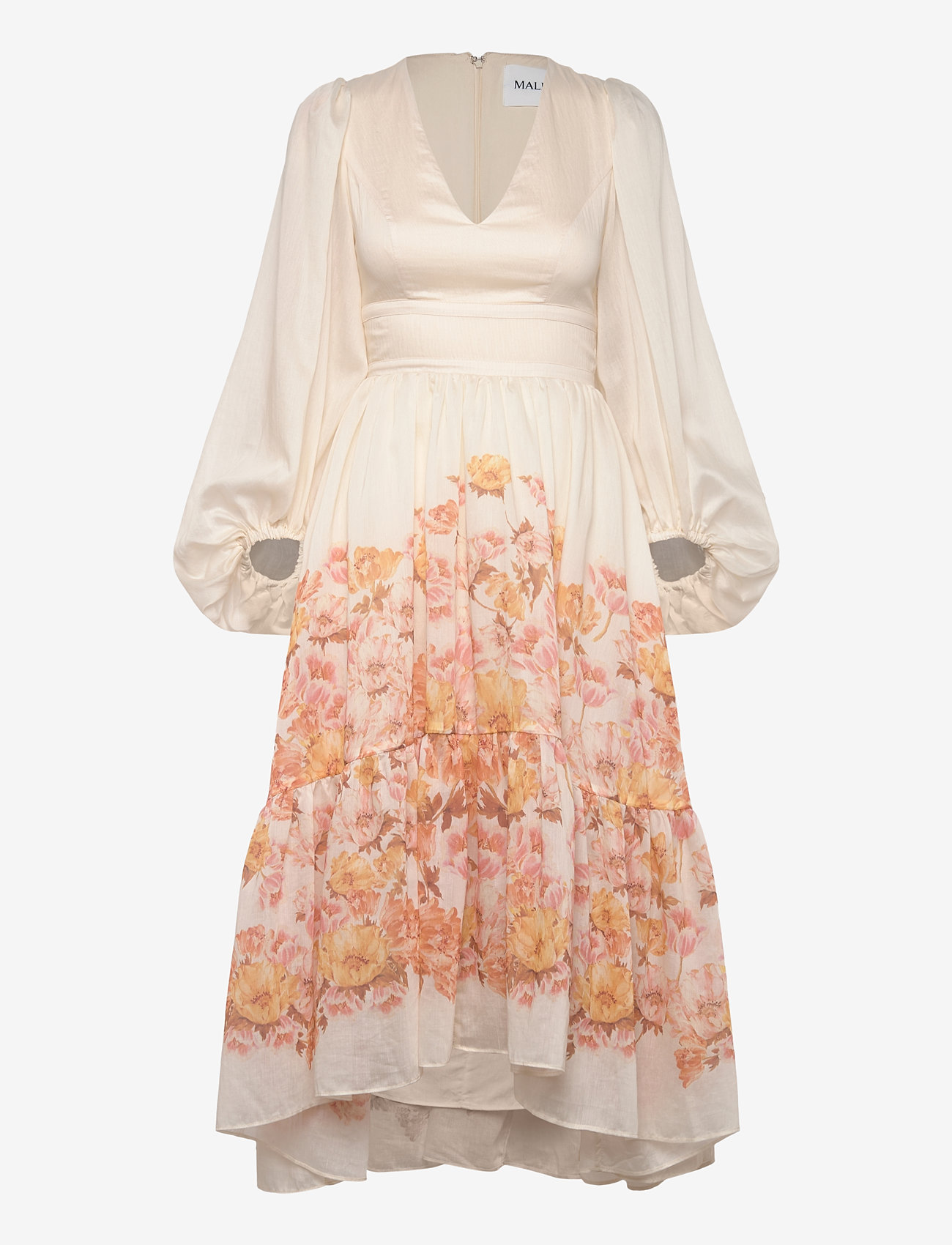 Malina - Sasia deep v neck midi dress - midi dresses - cream peony - 1