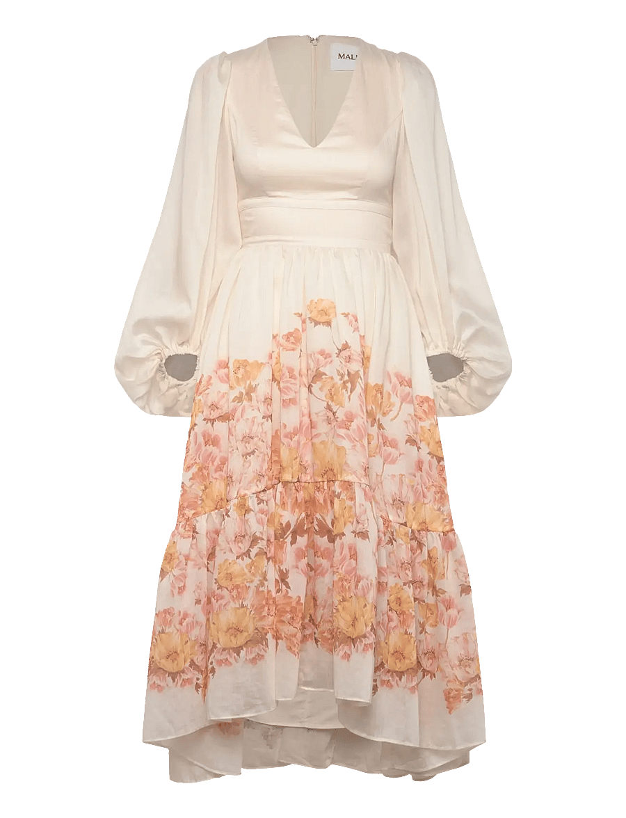 Malina - Sasia Deep V Neck Midi Dress - midikleidid - cream peony - 1