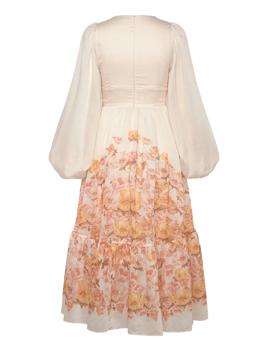 Malina - Sasia Deep V Neck Midi Dress - midikleidid - cream peony - 2