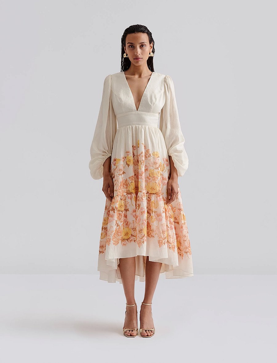 Malina - Sasia Deep V Neck Midi Dress - midikleidid - cream peony - 0