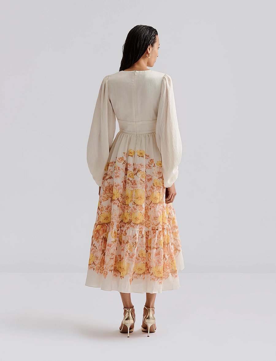 Malina - Sasia Deep V Neck Midi Dress - midikleidid - cream peony - 3
