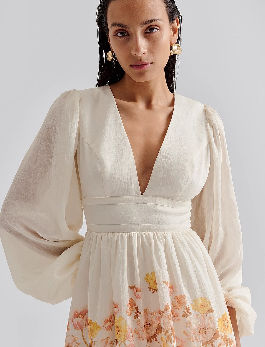 Malina - Sasia Deep V Neck Midi Dress - midikleidid - cream peony - 4