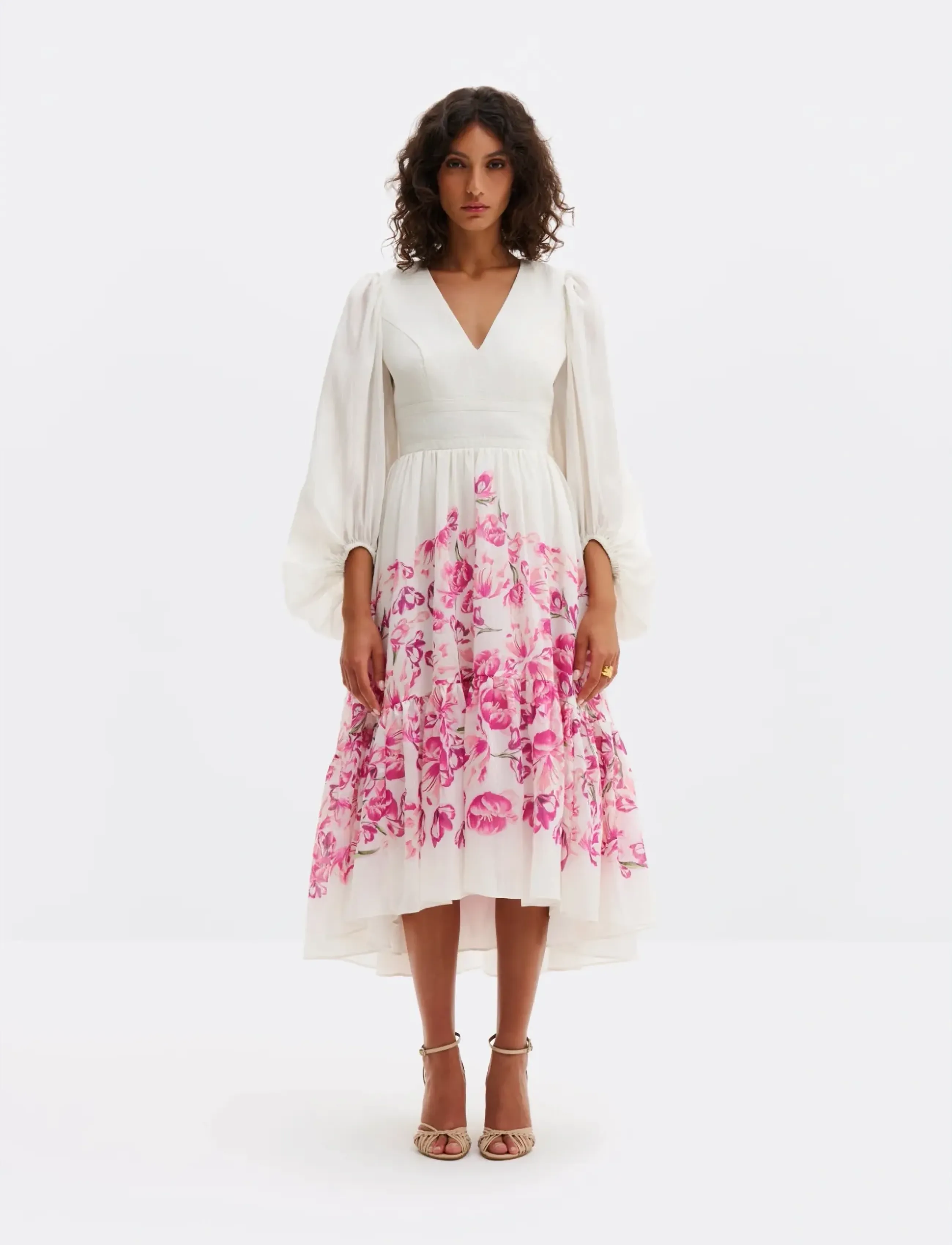 Malina Sasia Deep V Neck Midi Dress, 40, Designer, Rosa - Evening Dresses, Frauen