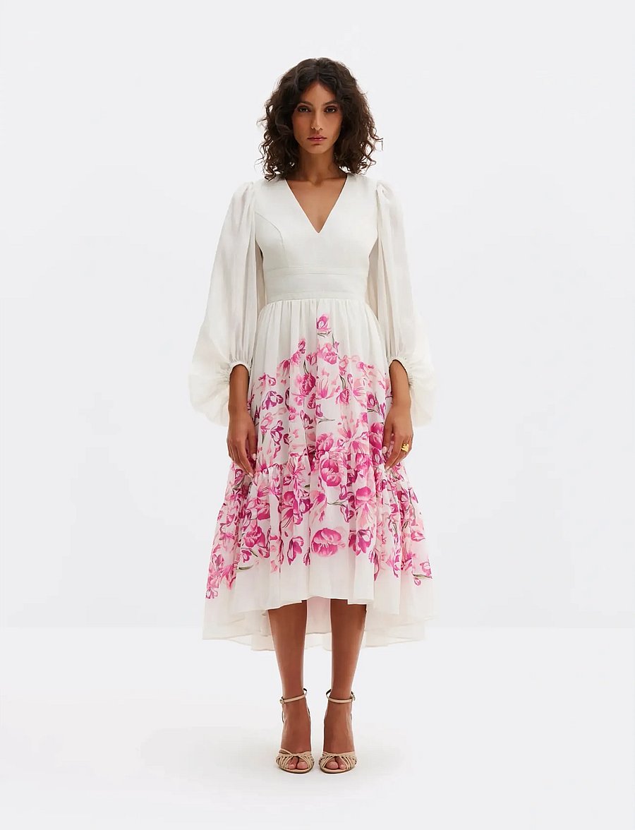Malina - Sasia deep v neck midi dress - midi kjoler - tulip pink - 0