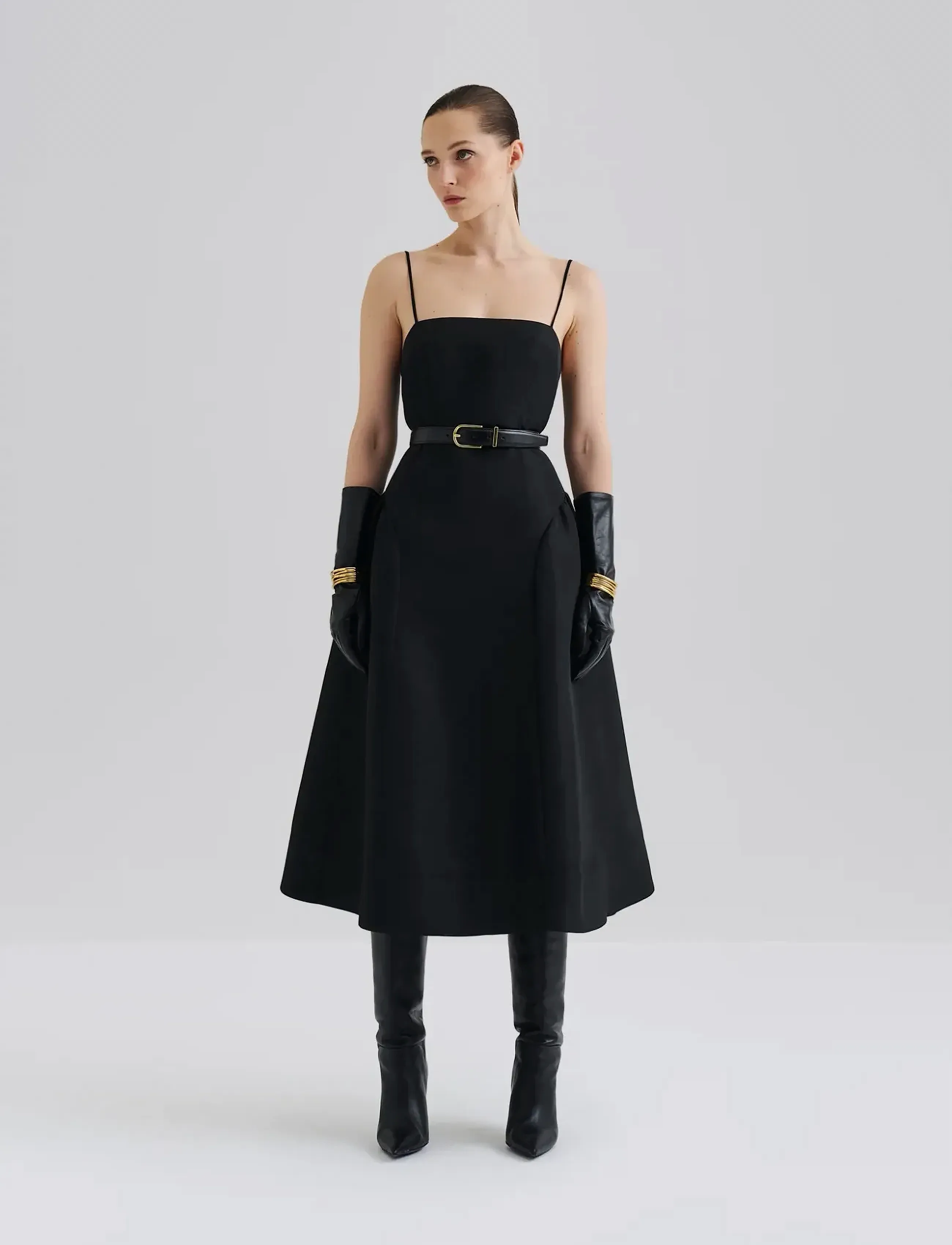 Malina Calista Exaggerated Hip Midi Dress, 34, Dresses, Schwarz - Knee-length & Midi, Frauen