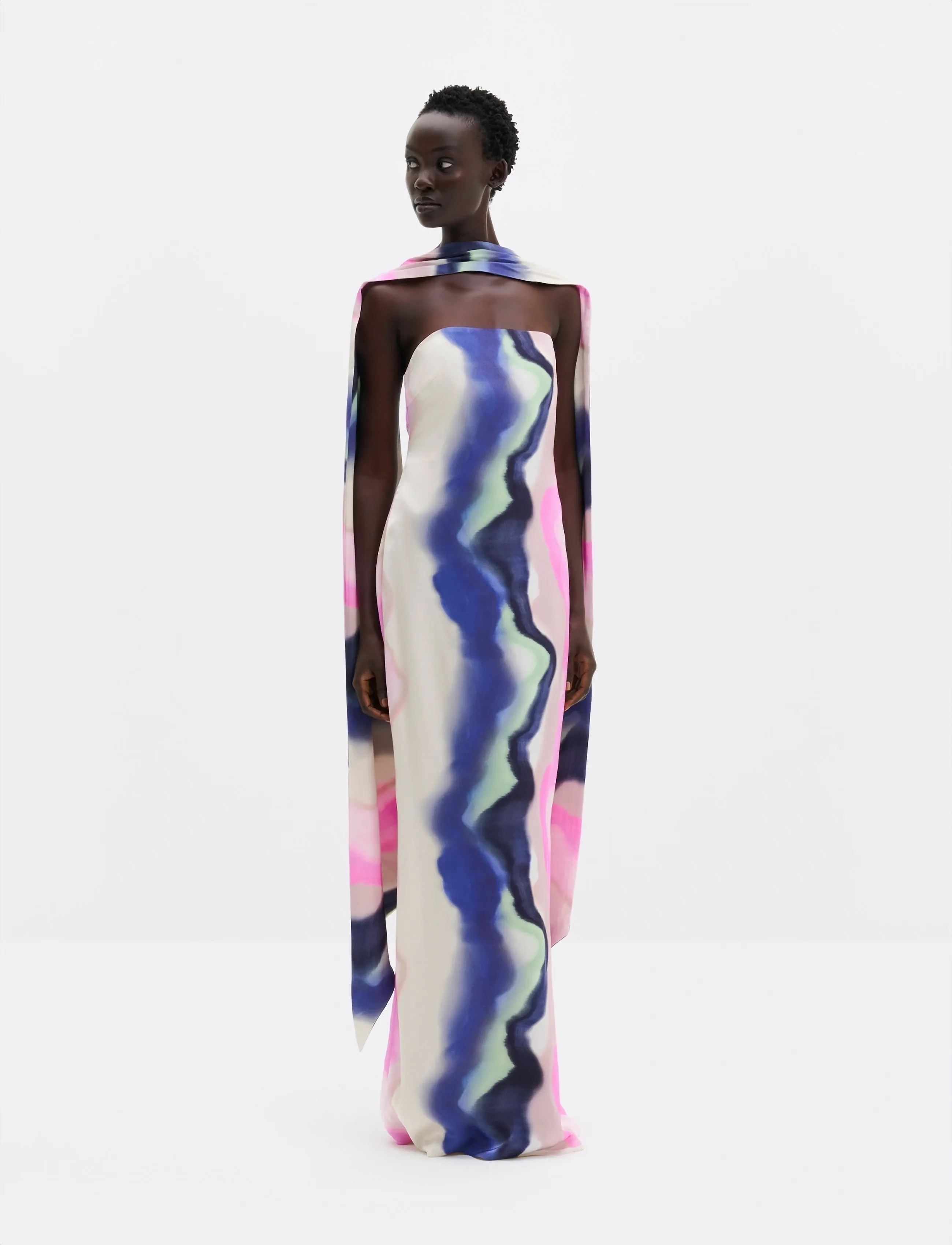 Malina Zelda Scarf Detail Maxi Dress - Party Dresses - WATERCOLOUR / multi