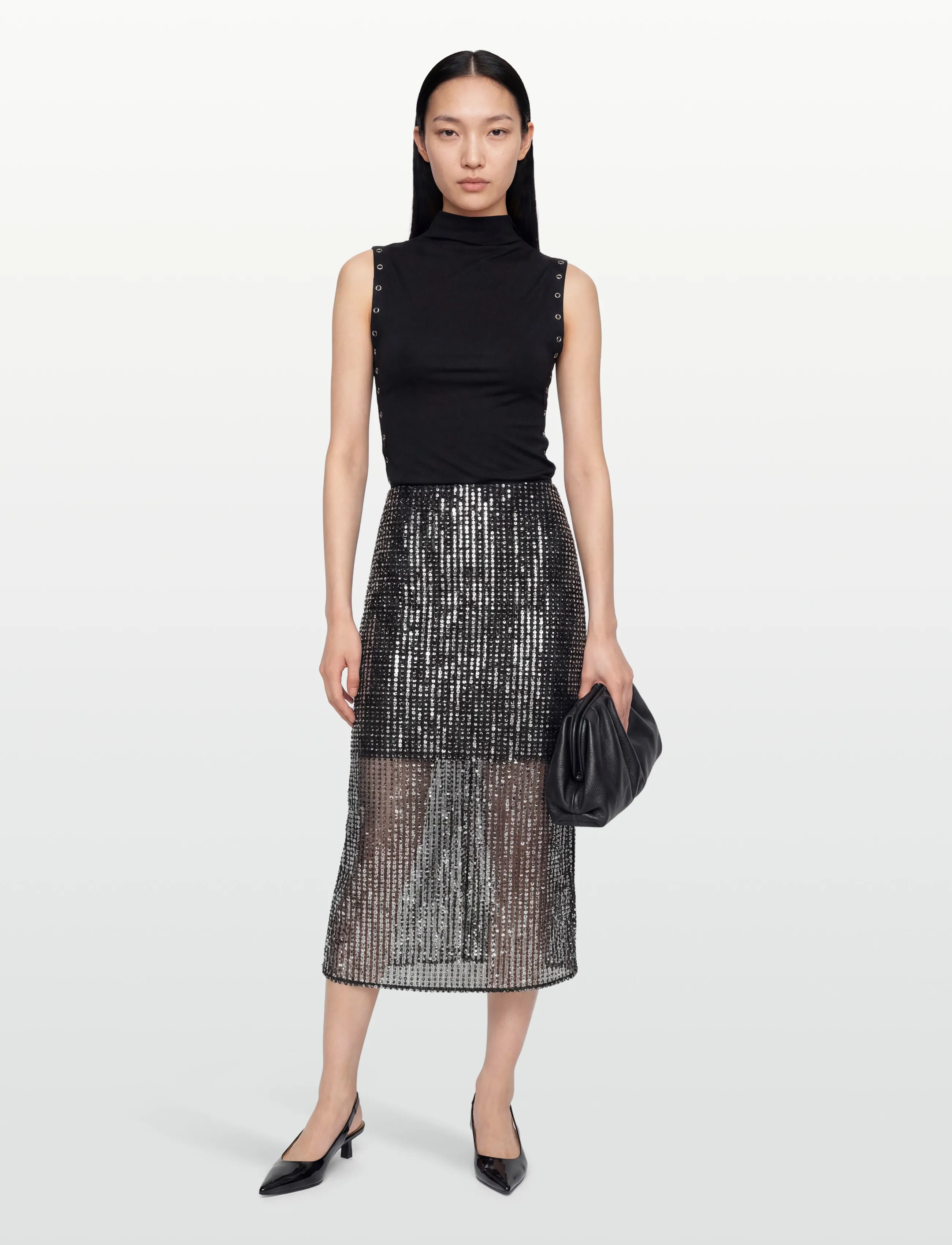 Malina Solina See-Through Sequin Midi Skirt, XXL, Röcke, Schwarz - Frauen