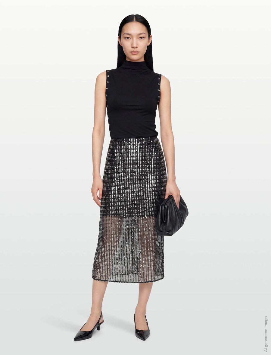 Malina - Solina see-through sequin midi skirt - pailletten-röcke - midnight sequin - 0