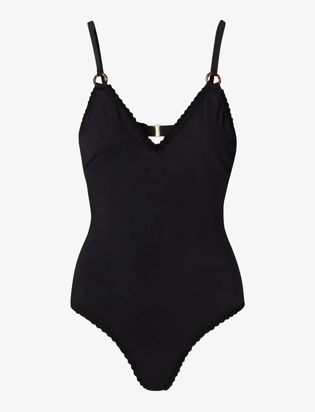 Malina - Nila v-neck crochet trimmed swimsuit - baddräkter - black - 1