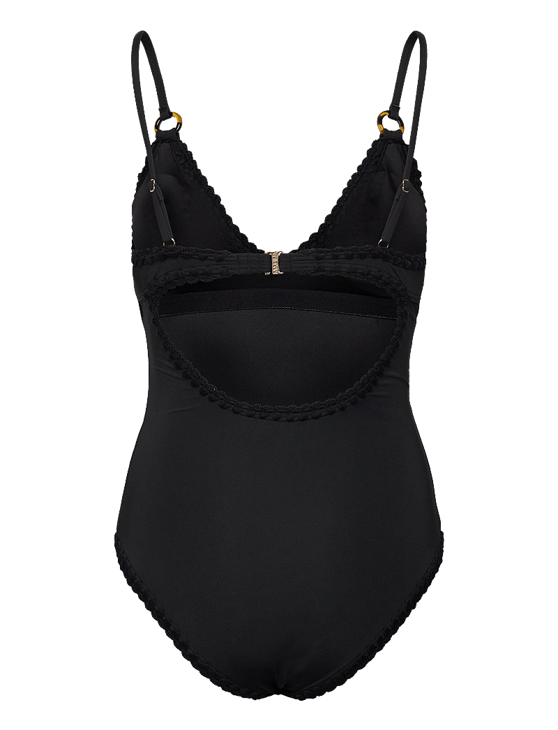 Malina - Nila v-neck crochet trimmed swimsuit - baddräkter - black - 2