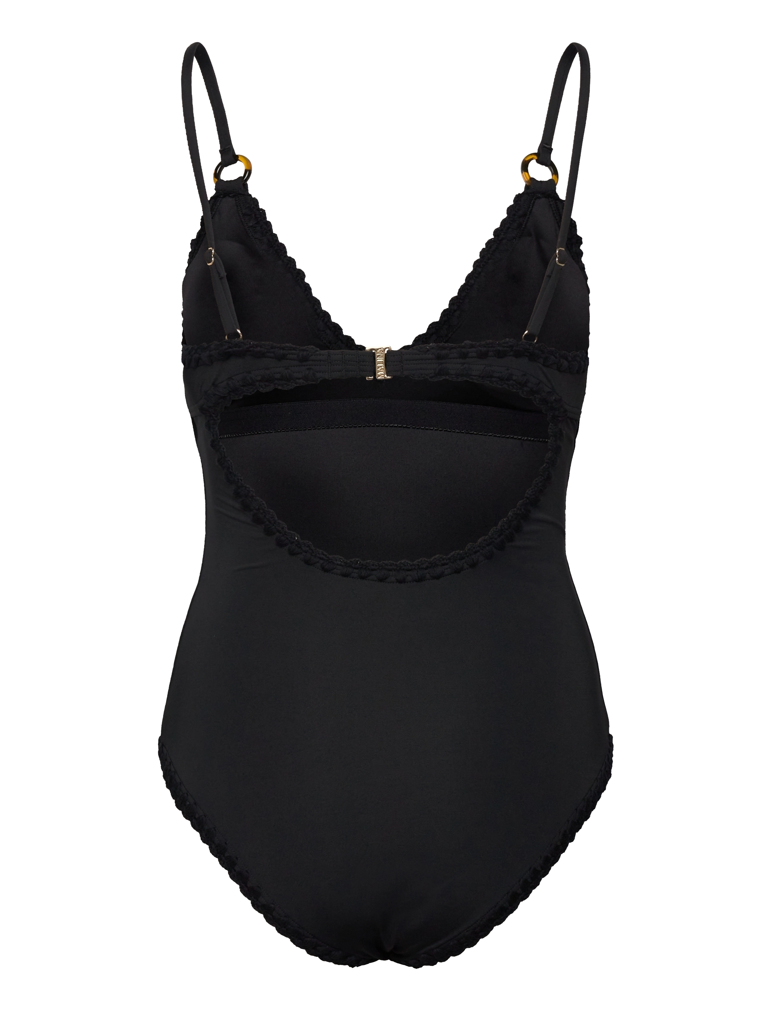 Malina - Nila V-Neck Crochet Trimmed Swimsuit - badeanzüge - black - 2