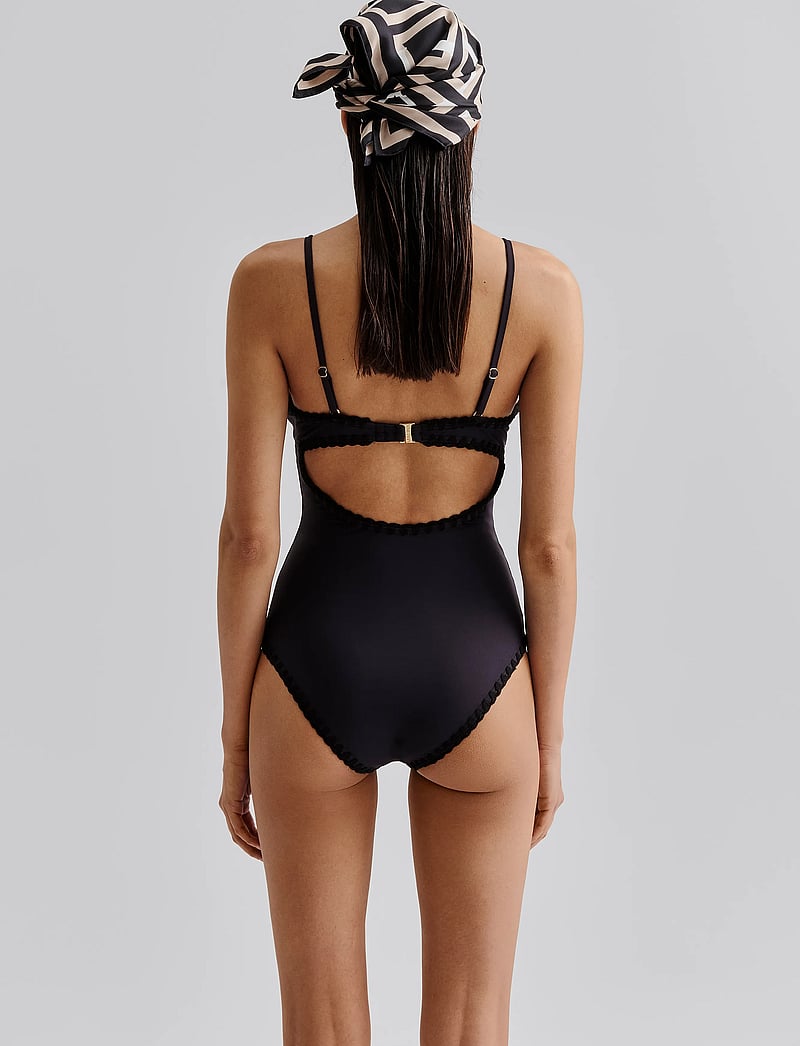 Malina - Nila v-neck crochet trimmed swimsuit - baddräkter - black - 3