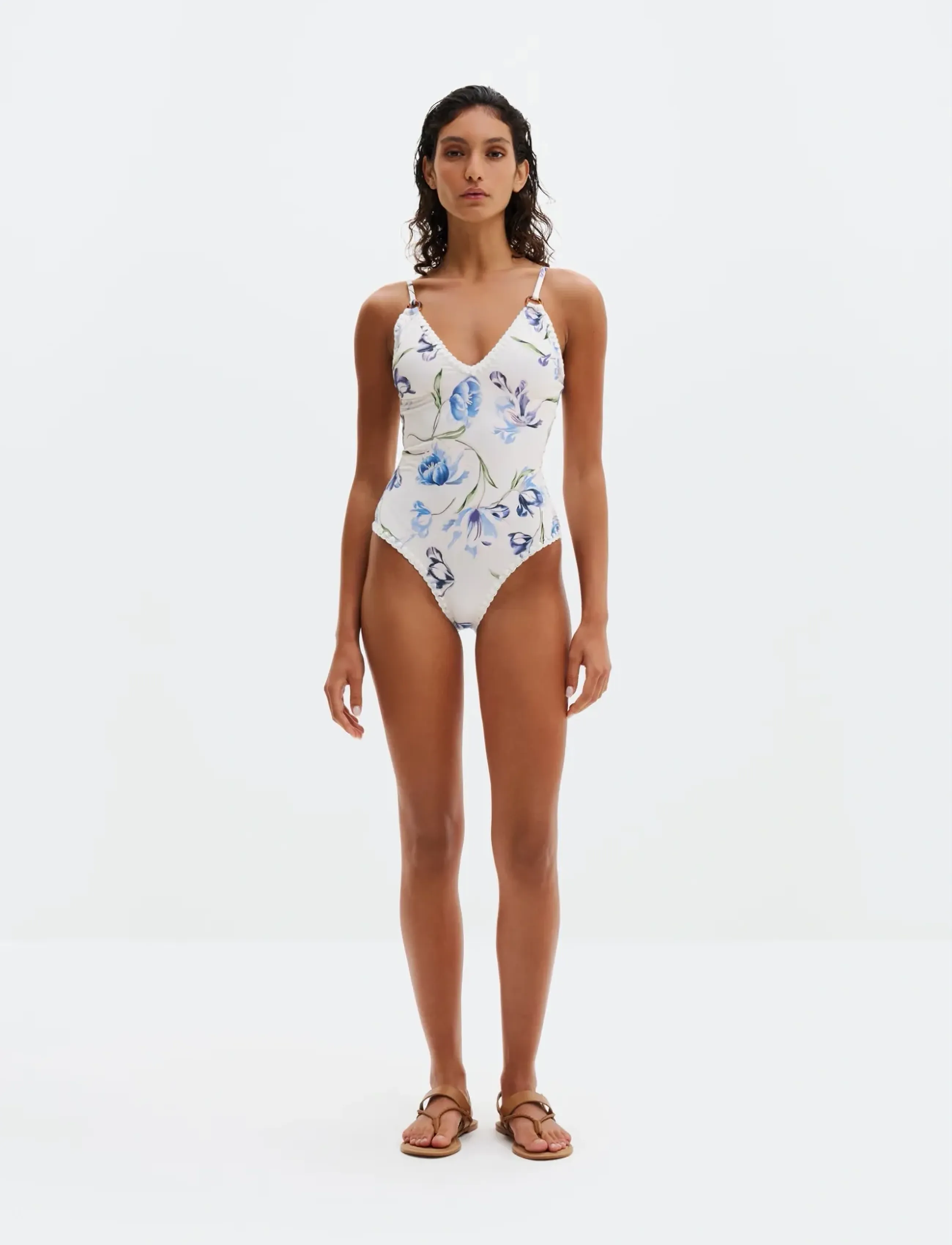 Malina - Nila v-neck crochet trimmed swimsuit - ujumistrikood - tulip blue - 5