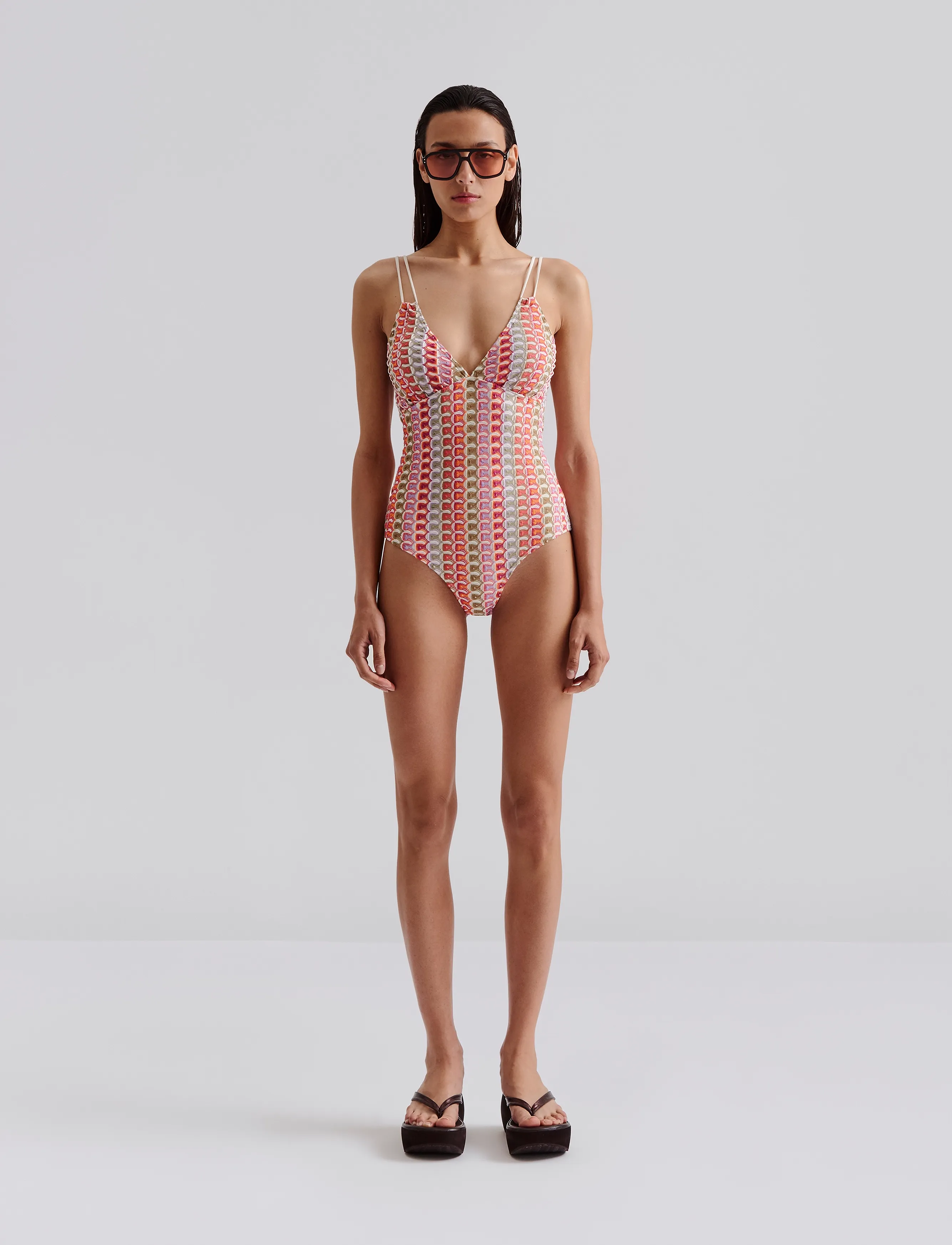 Malina Nerea Fine Knitted Swimsuit, Kvinder, Strikket Badedragt, Multi/mønstret, Str: XS