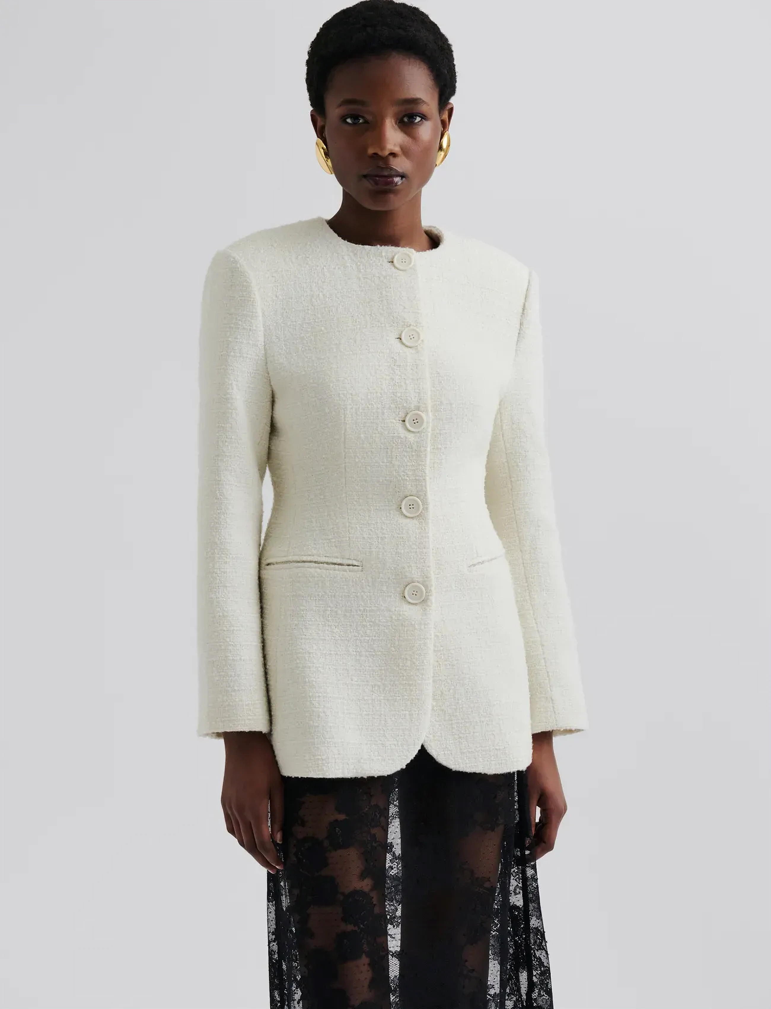 Malina Carol Fitted Round Neck Blazer, XL, Cream, Blazere > Enkeltradede Blazere, Dame
