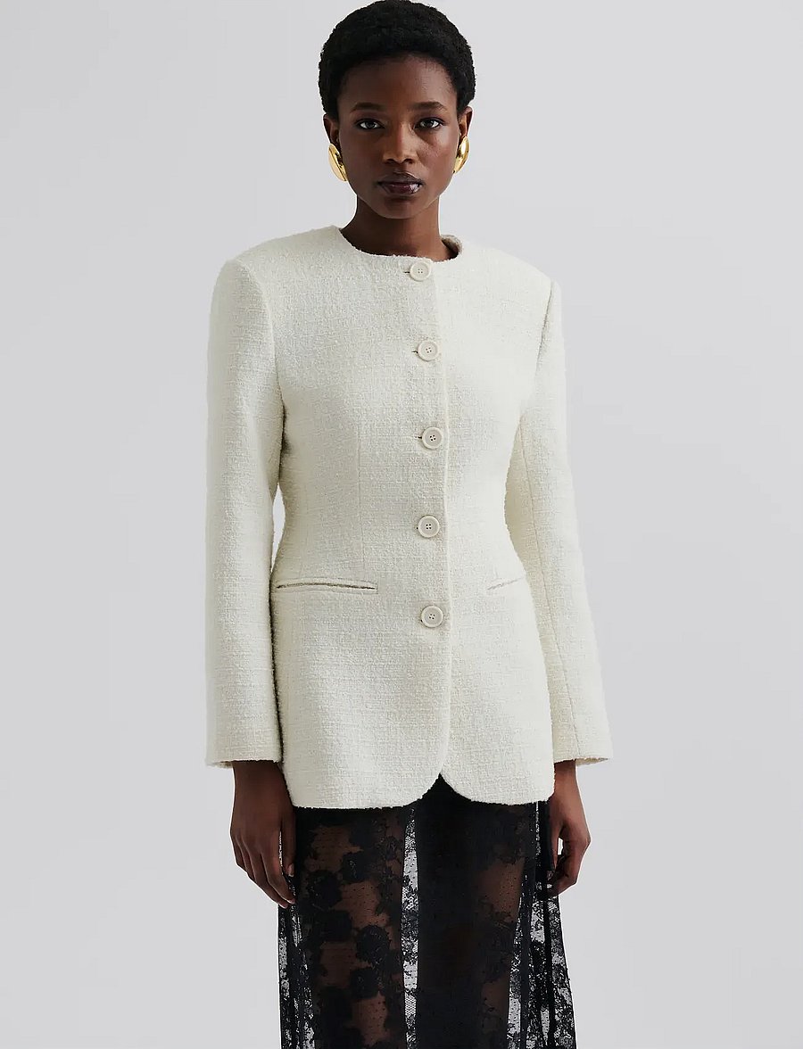 Malina - Carol fitted round neck blazer - enkeltradede blazere - cream - 0