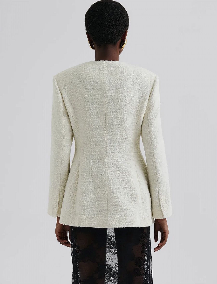 Malina - Carol fitted round neck blazer - enkeltradede blazere - cream - 3