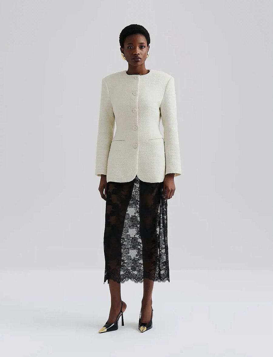 Malina - Carol fitted round neck blazer - enkeltradede blazere - cream - 5