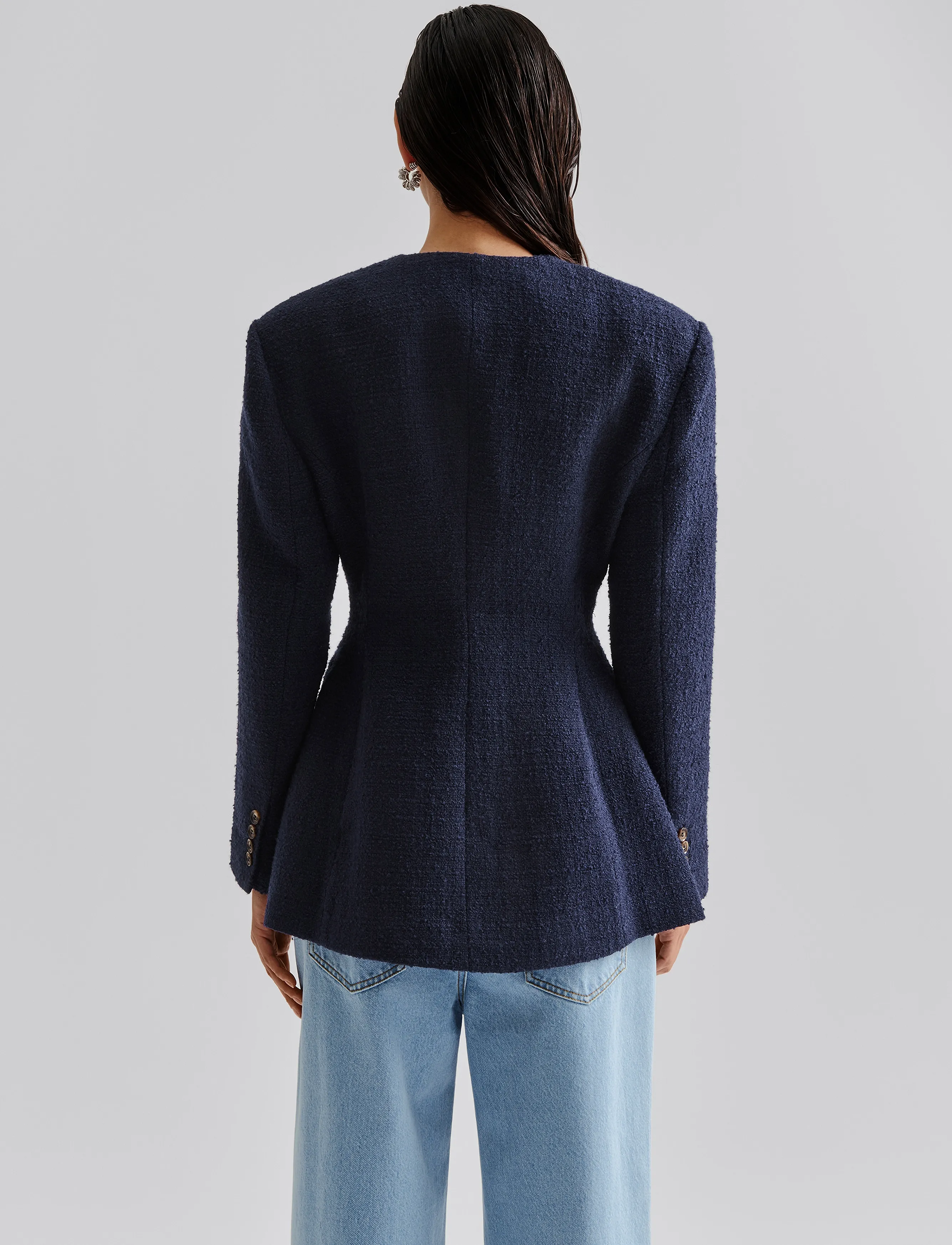 Malina - Carol fitted round neck blazer - einreihige blazer - dark blue - 3