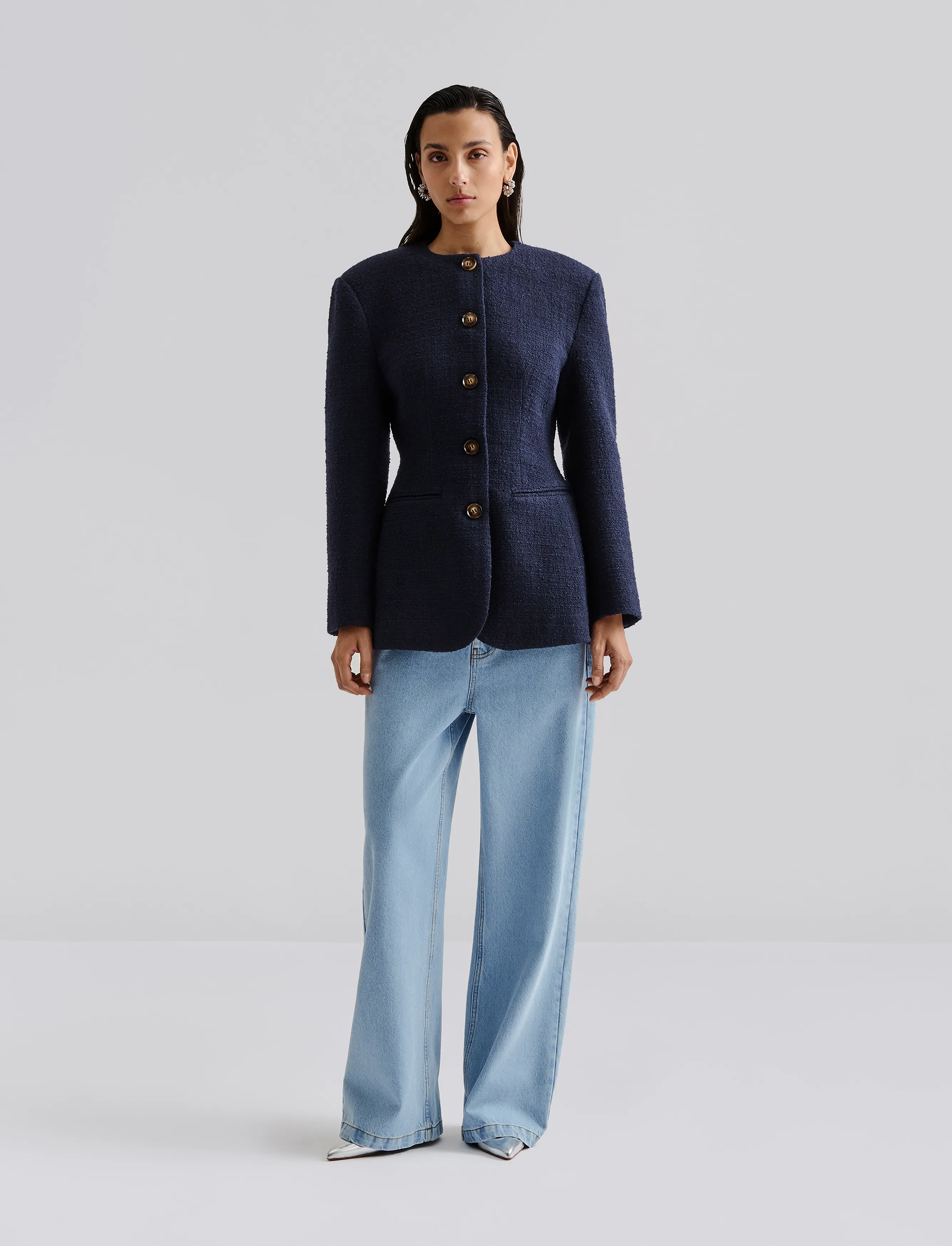 Malina - Carol fitted round neck blazer - einreihige blazer - dark blue - 4