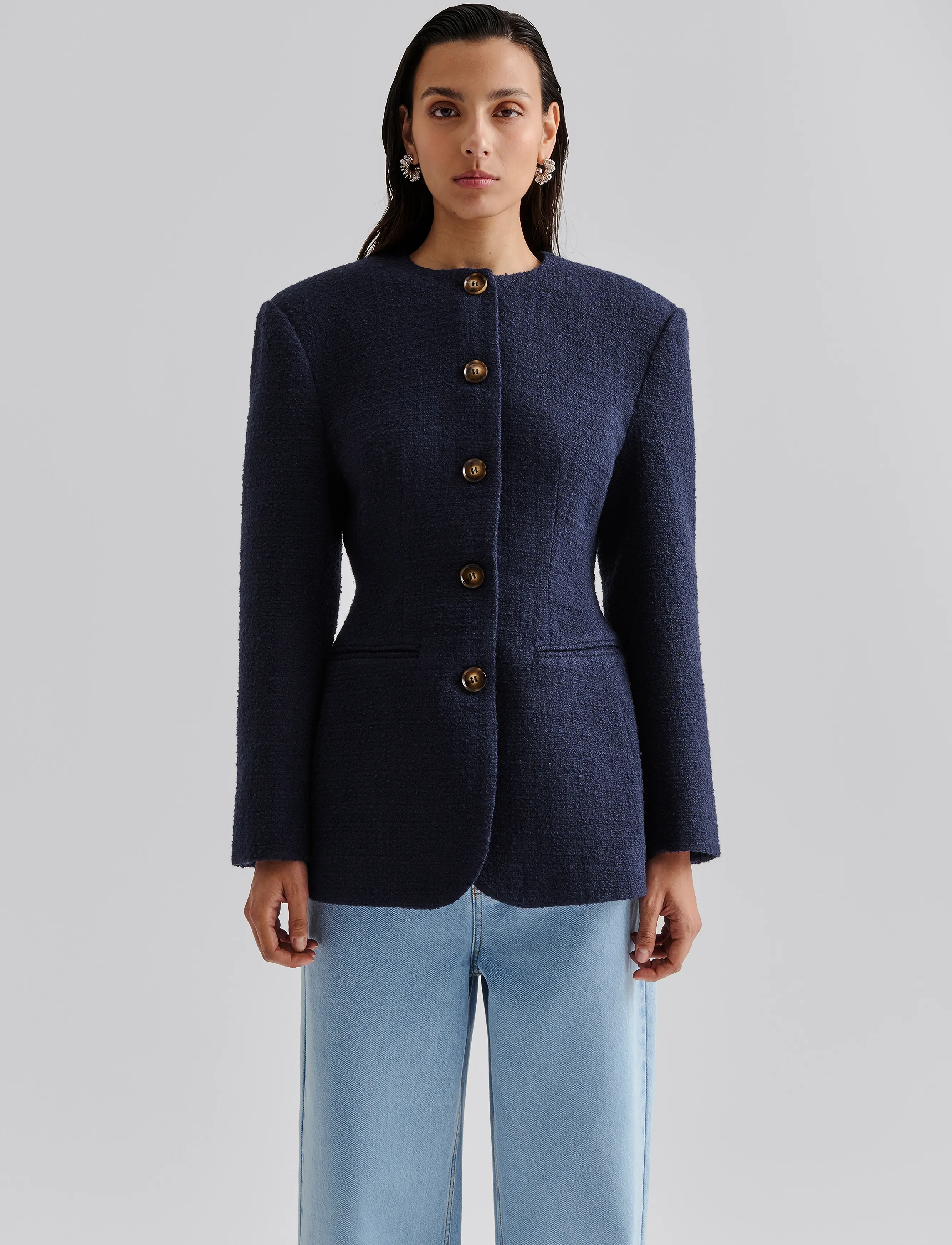 Malina - Carol fitted round neck blazer - einreihige blazer - dark blue - 5