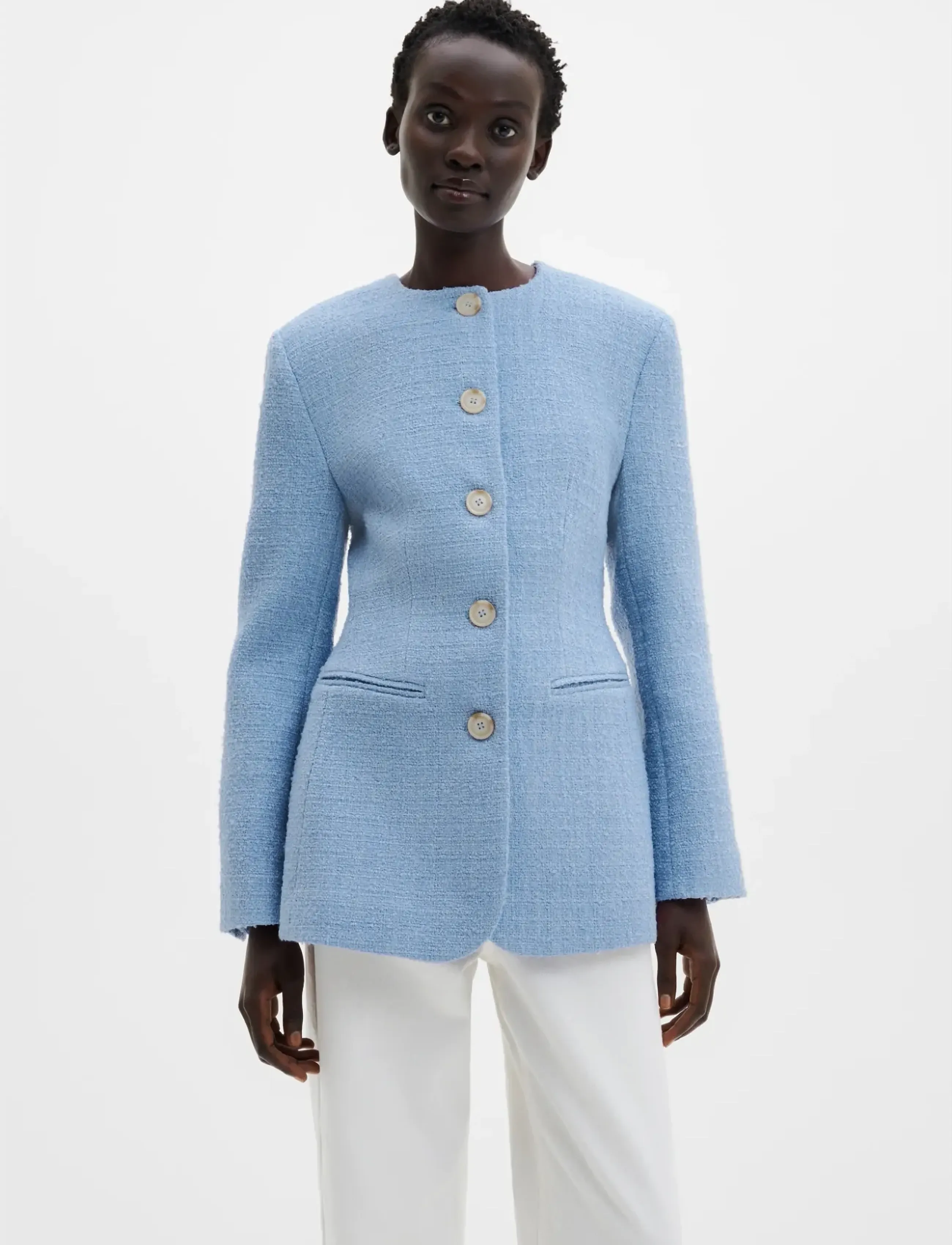 Malina Carol Fitted Round Neck Blazer, XL, Blue, Blazere > Enkeltradede Blazere, Dame