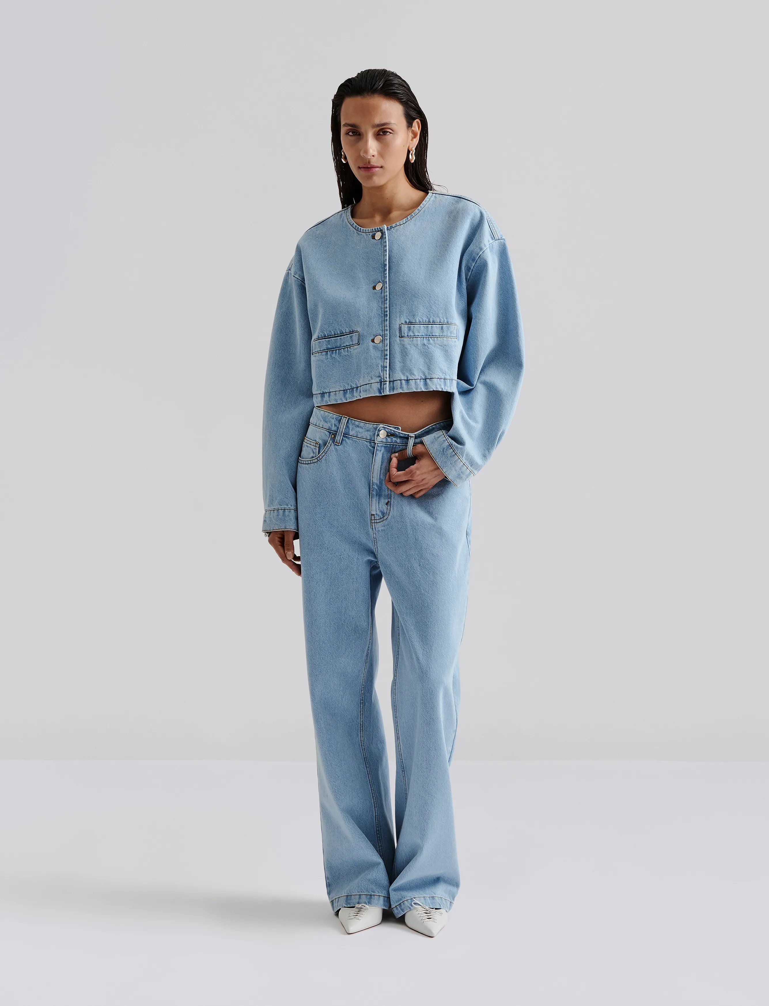 Malina Elowen Cropped Denim Jacket, 42, Jackets, Blau - Denim, Frauen