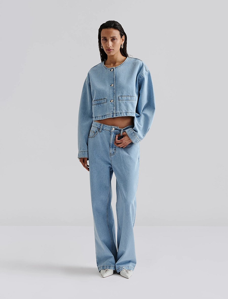 Malina - Elowen Cropped Denim jacket - denimjakker - light blue wash - 0