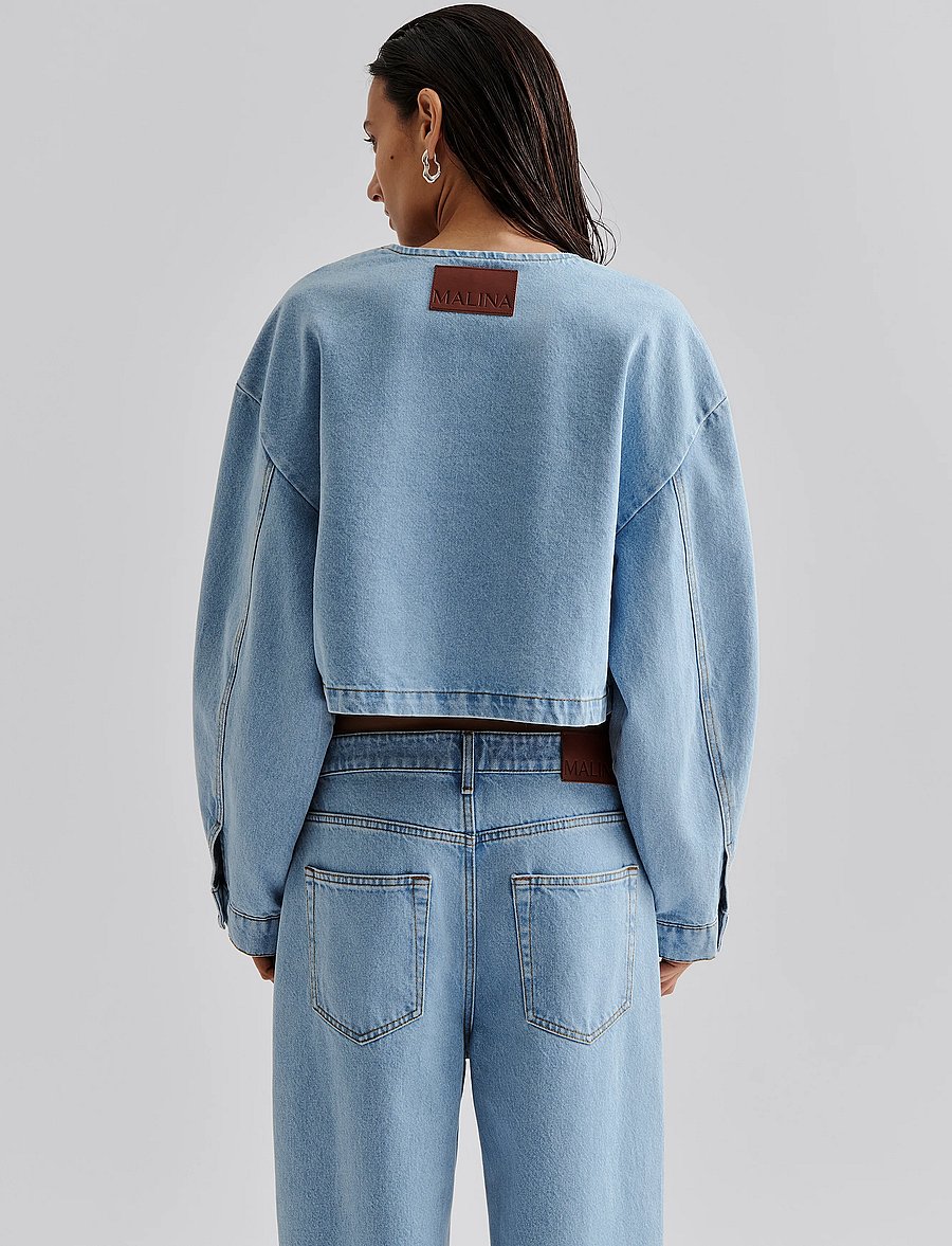 Malina - Elowen Cropped Denim jacket - denimjakker - light blue wash - 3