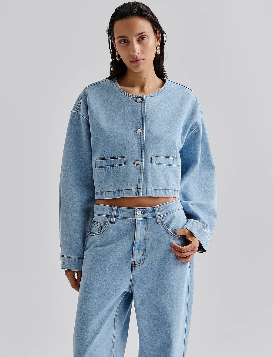 Malina - Elowen Cropped Denim jacket - denimjakker - light blue wash - 4