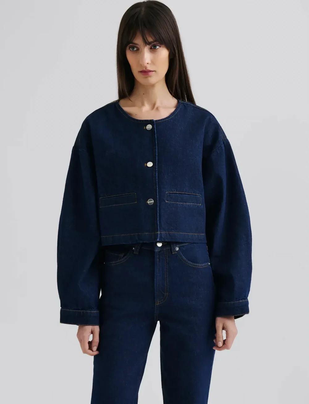 Malina - Elowen Cropped Denim jacket - teksatagid - unwashed dark blue - 0