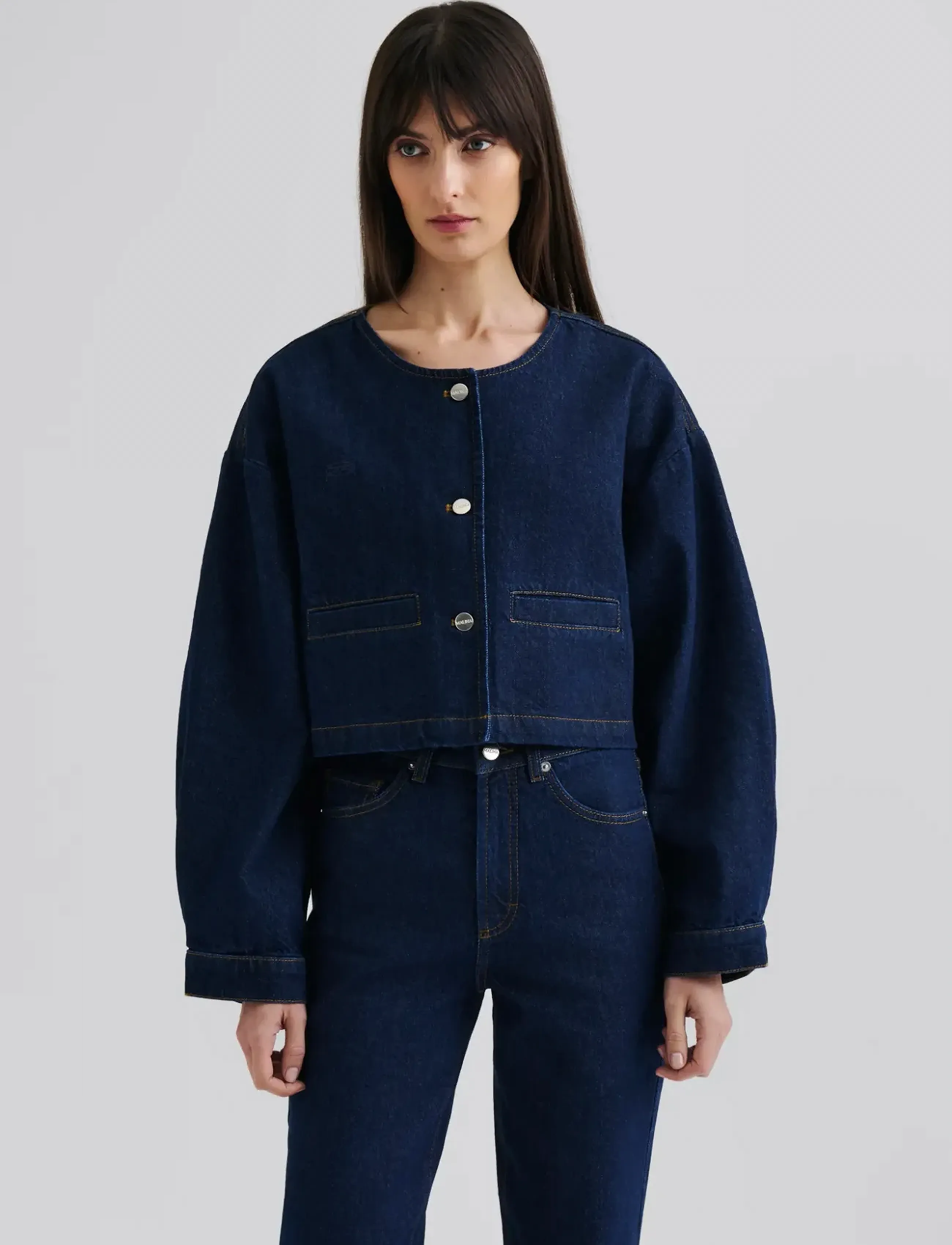 Malina Elowen cropped denim jacket - Transitional Layering - UNWASHED DARK BLUE / navy