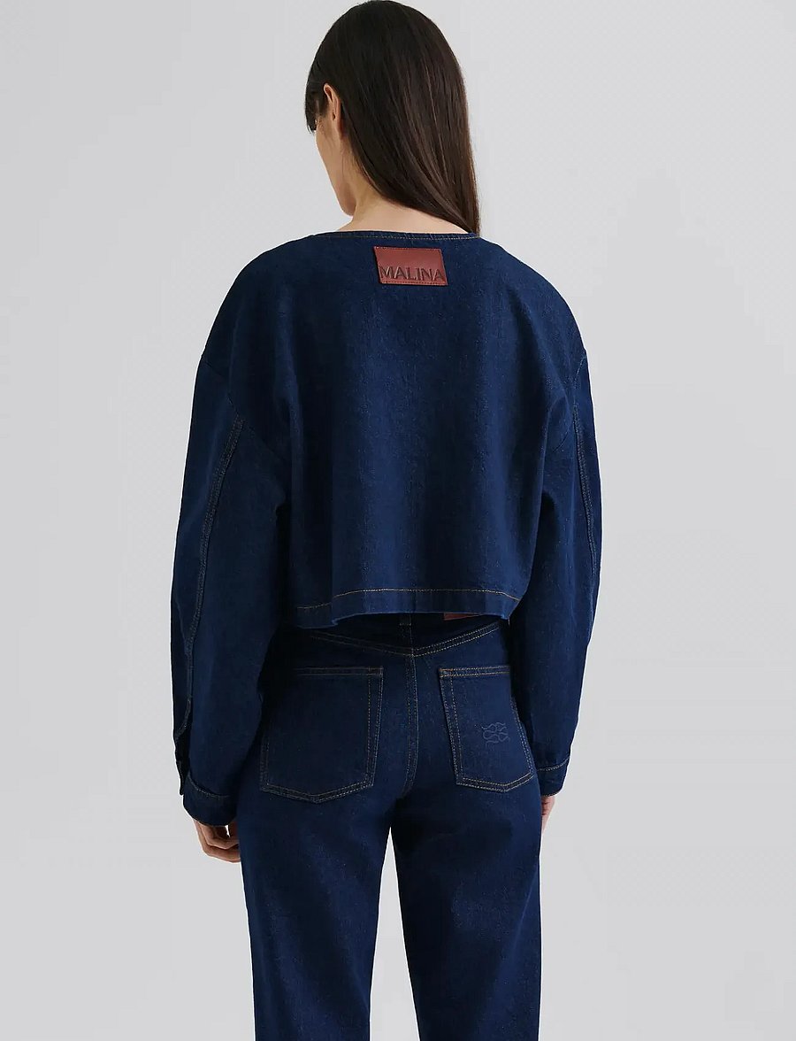 Malina - Elowen cropped denim jacket - jeansjackor - unwashed dark blue - 4