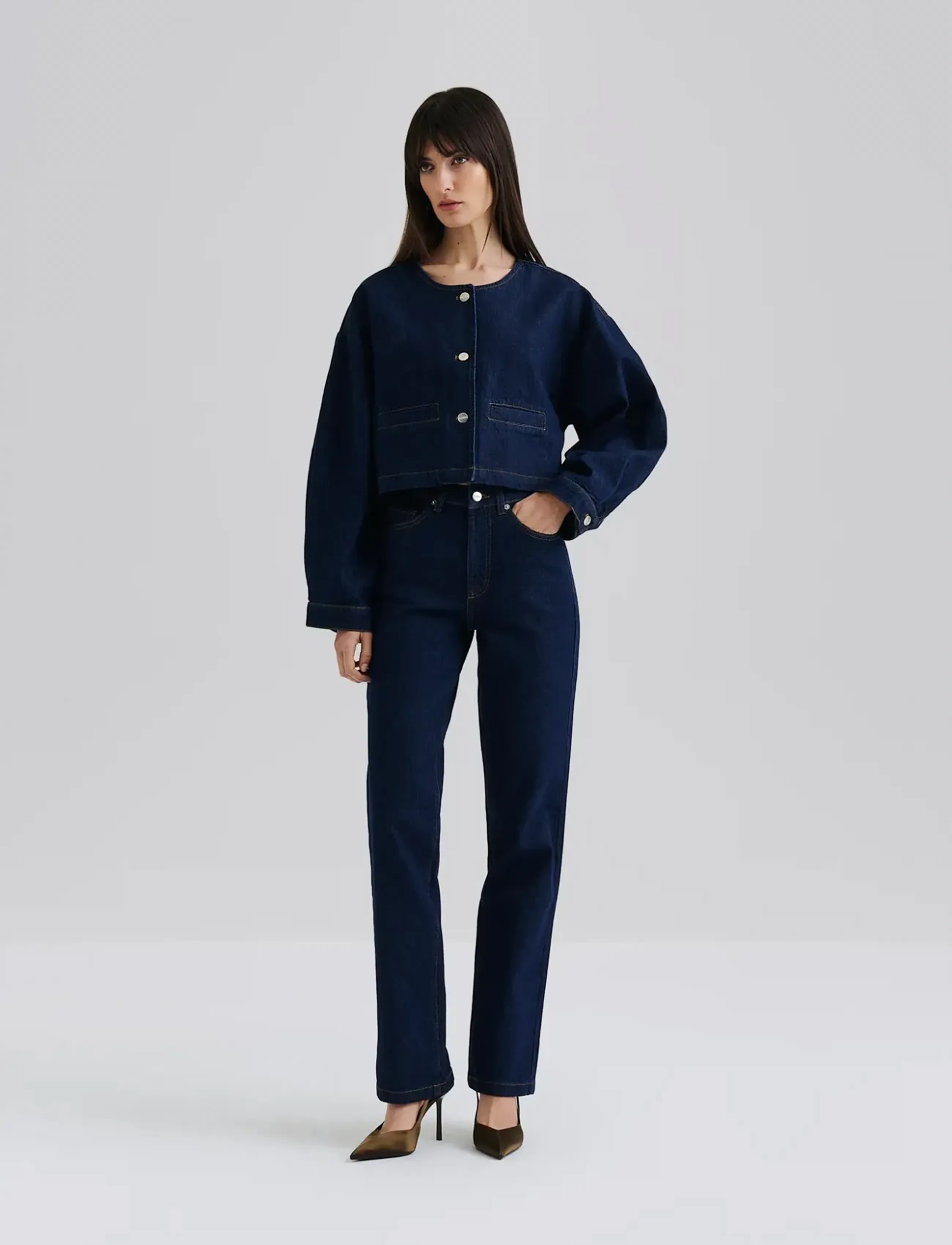 Malina - Elowen cropped denim jacket - frühlingsjacken - unwashed dark blue - 5