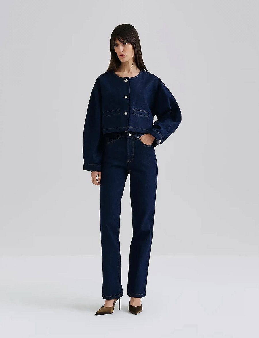 Malina - Elowen cropped denim jacket - jeansjackor - unwashed dark blue - 5