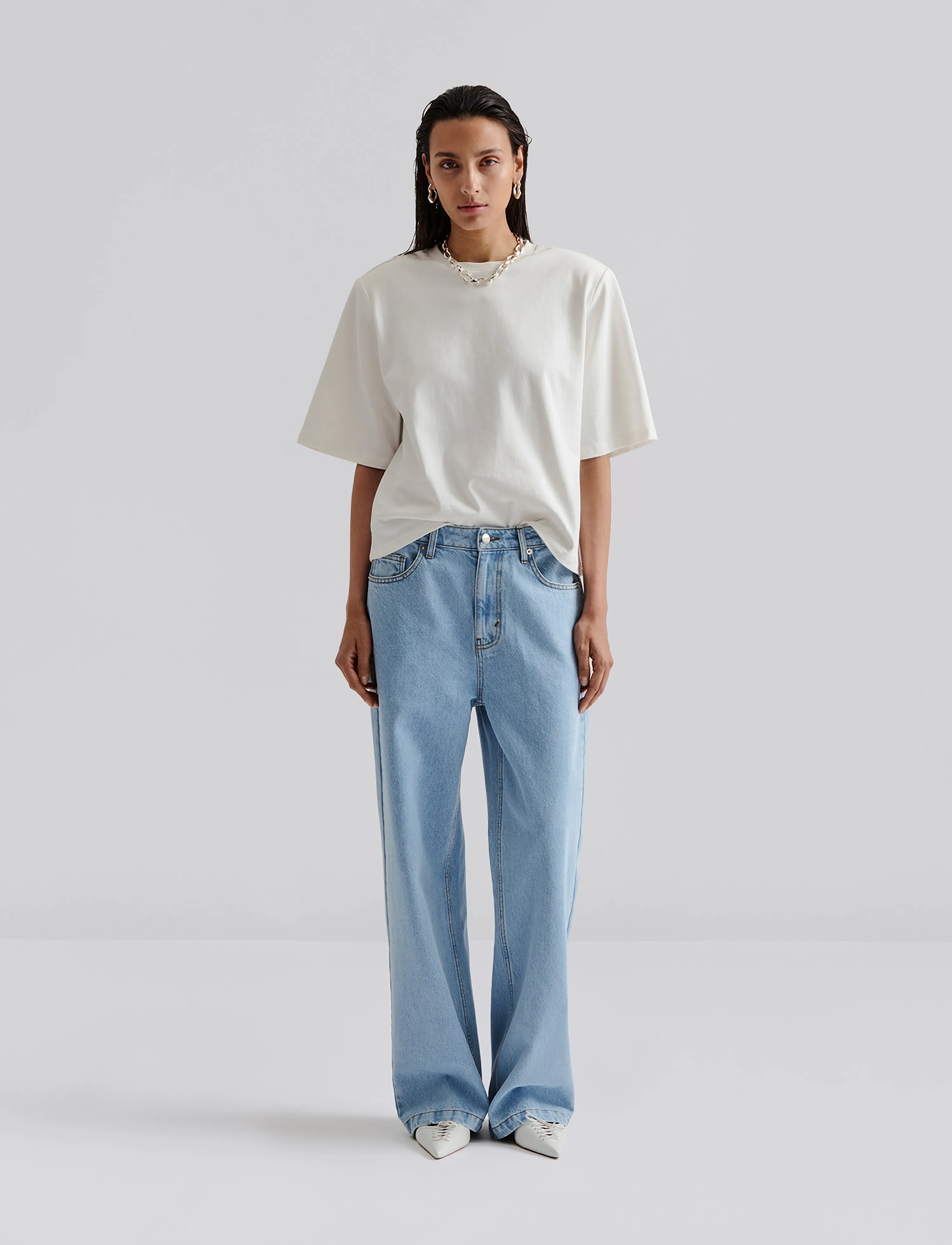 Malina Matilda Slouchy Mid Rise Wide Jeans, 27, Blue, Jeans > Vidde, Dame