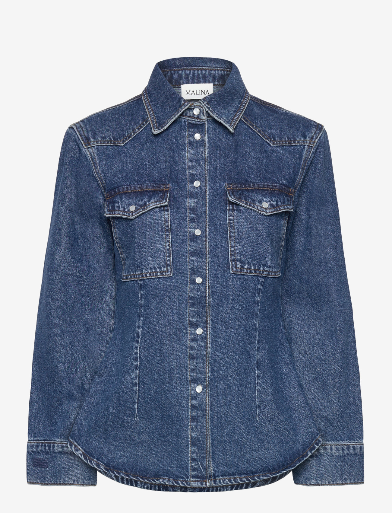 Malina - Anthea Fitted Waist Denim Shirt - denimskjorter - dark blue wash - 1